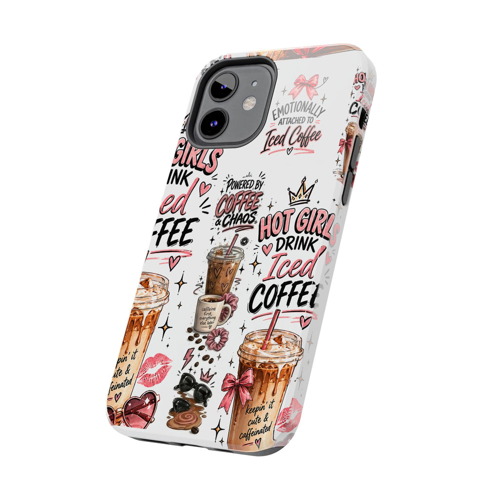 Iced Coffee Pattern Phone Case – "Powered by Coffee & Chaos" Tough Protective Case