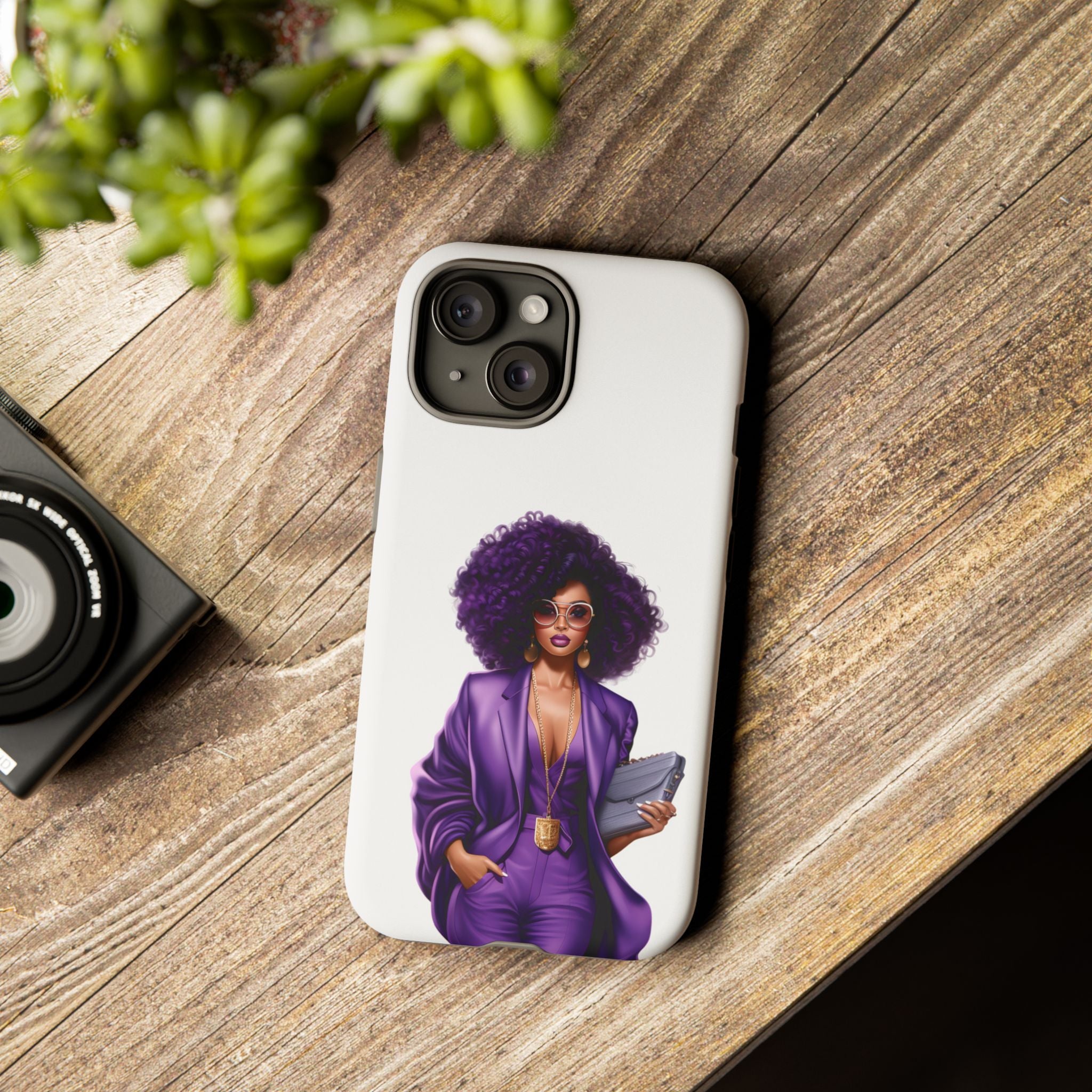Purple Power Woman Phone Case — Afro Chic Businesswoman Protective Phone Cover
