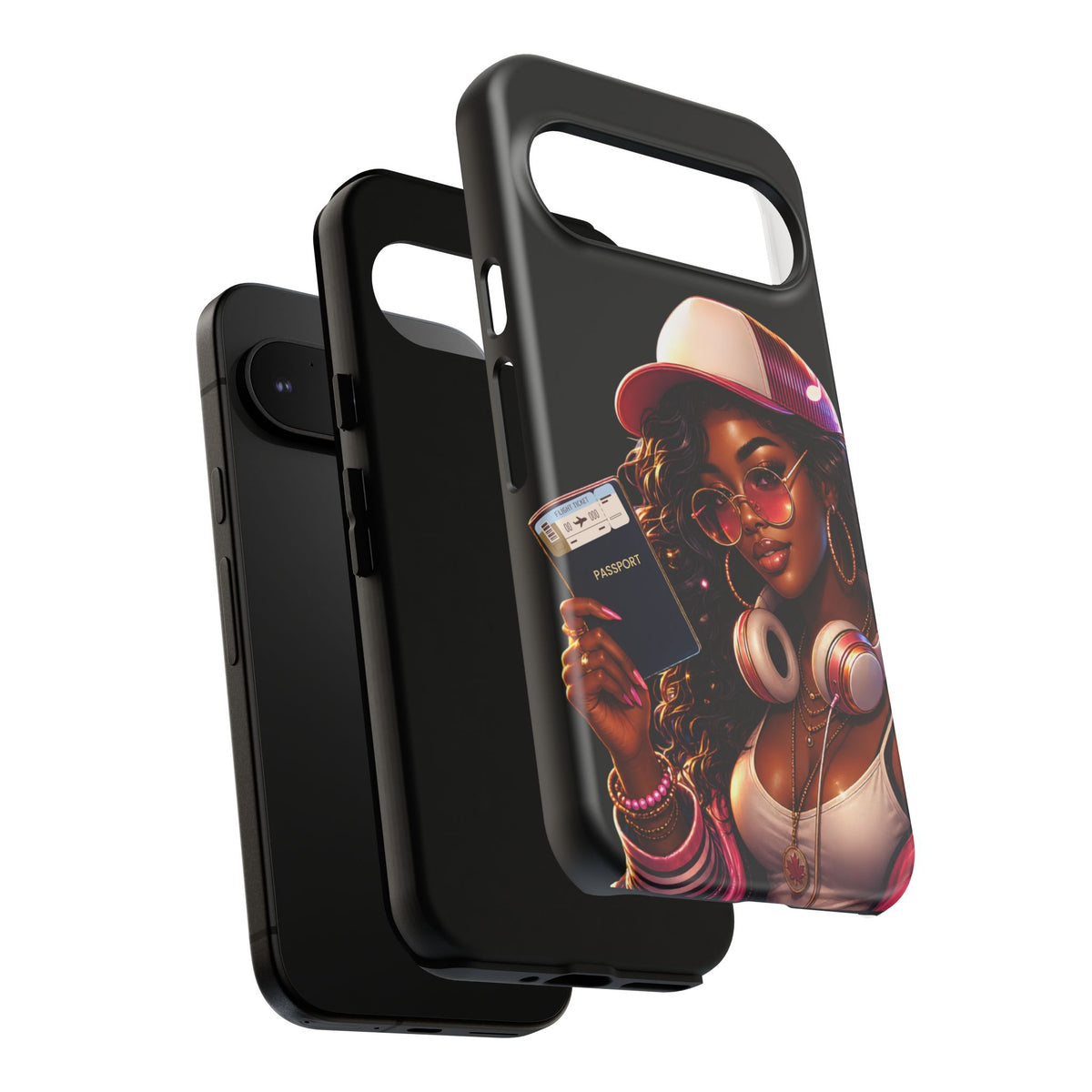Tough Case – Stylized Urban Girl Phone Case with Headphones & Passport
