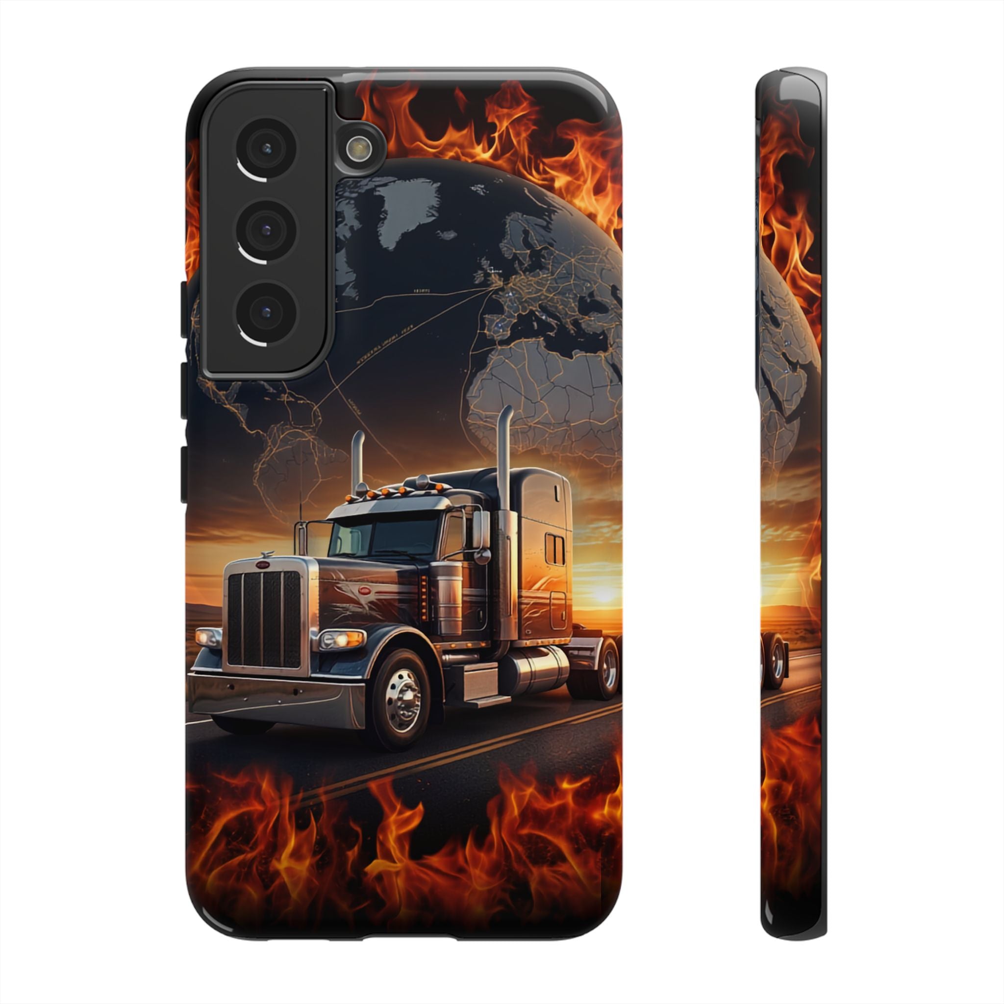 Truck Flames Phone Case — Bold Semi-Truck Globe Design