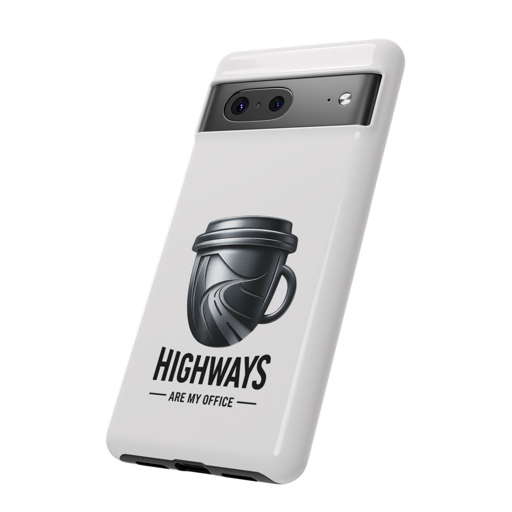 Hard Shell Phone Case — “Highways Are My Office” Travel Coffee Design