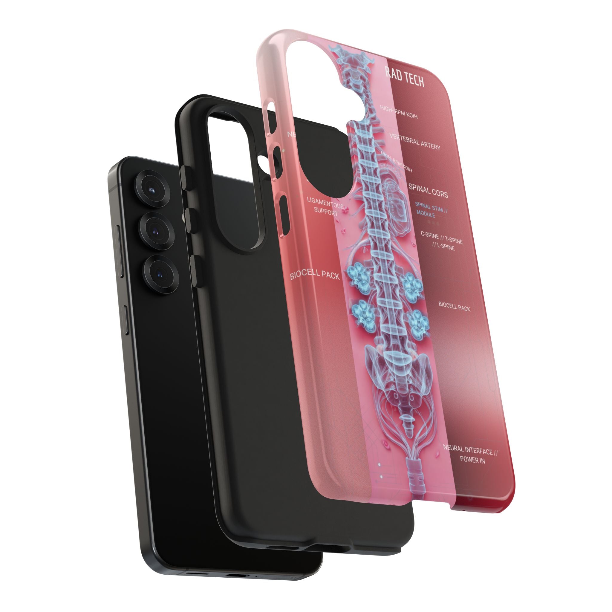 Anatomical Spine Tough Phone Case — Medical X-Ray Design, ‘Spinal Cord’ Labelled
