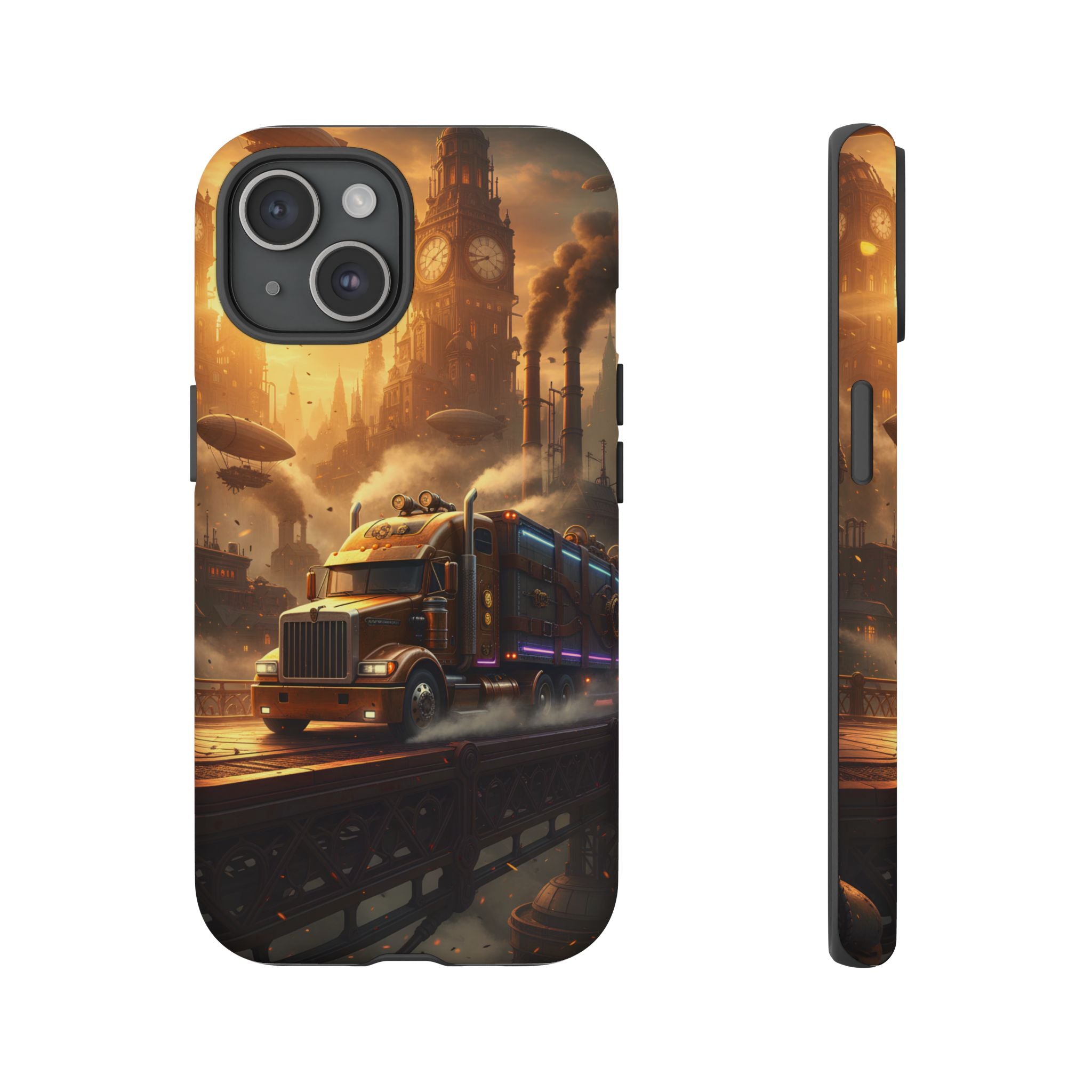 Steampunk Freightliner Phone Case — Rugged Trucking Cityscape iPhone Cover