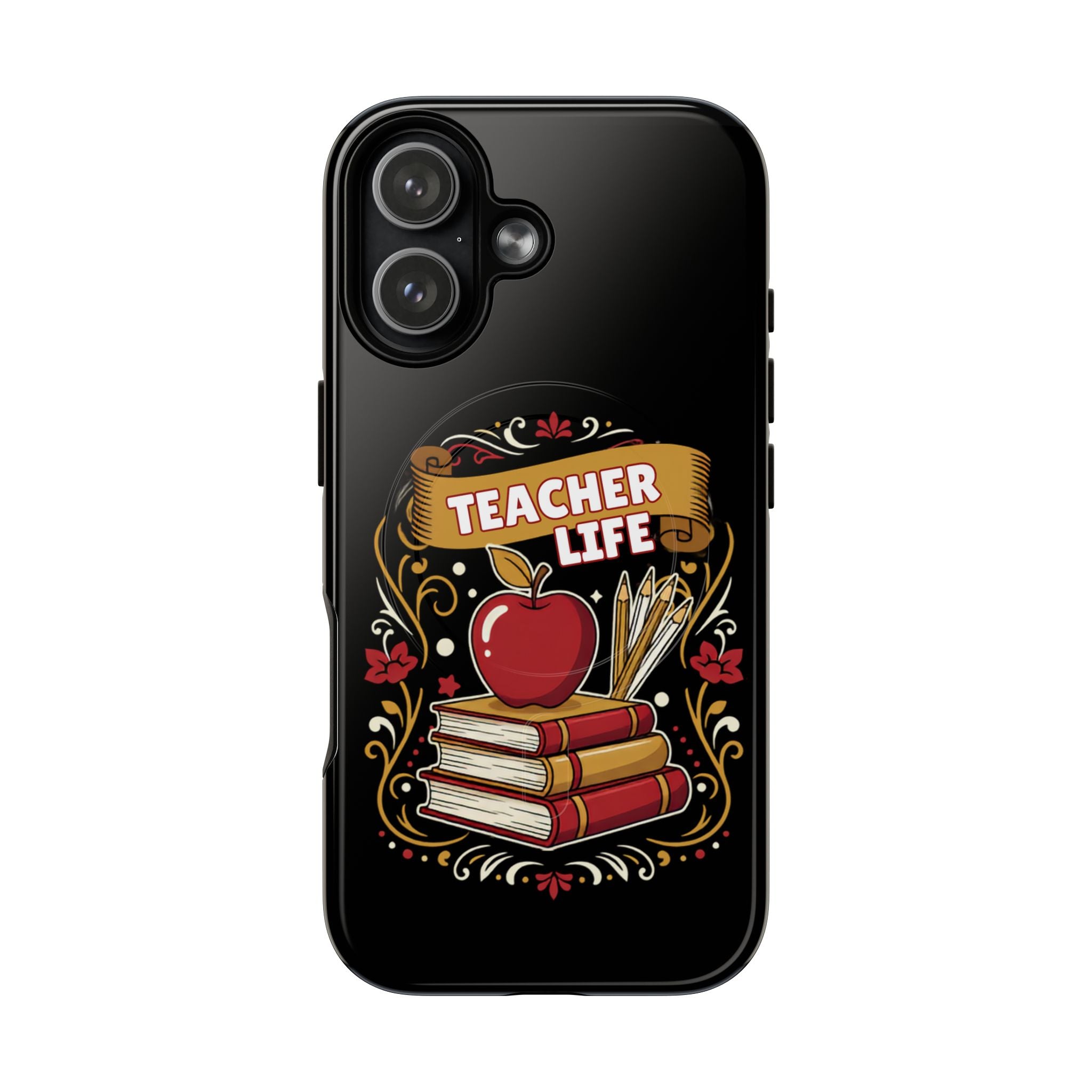 Teacher Life Phone Case - Tough Magnetic Protective Cover with Apple & Books Design