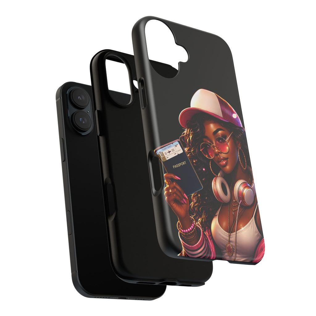 Tough Case – Stylized Urban Girl Phone Case with Headphones & Passport