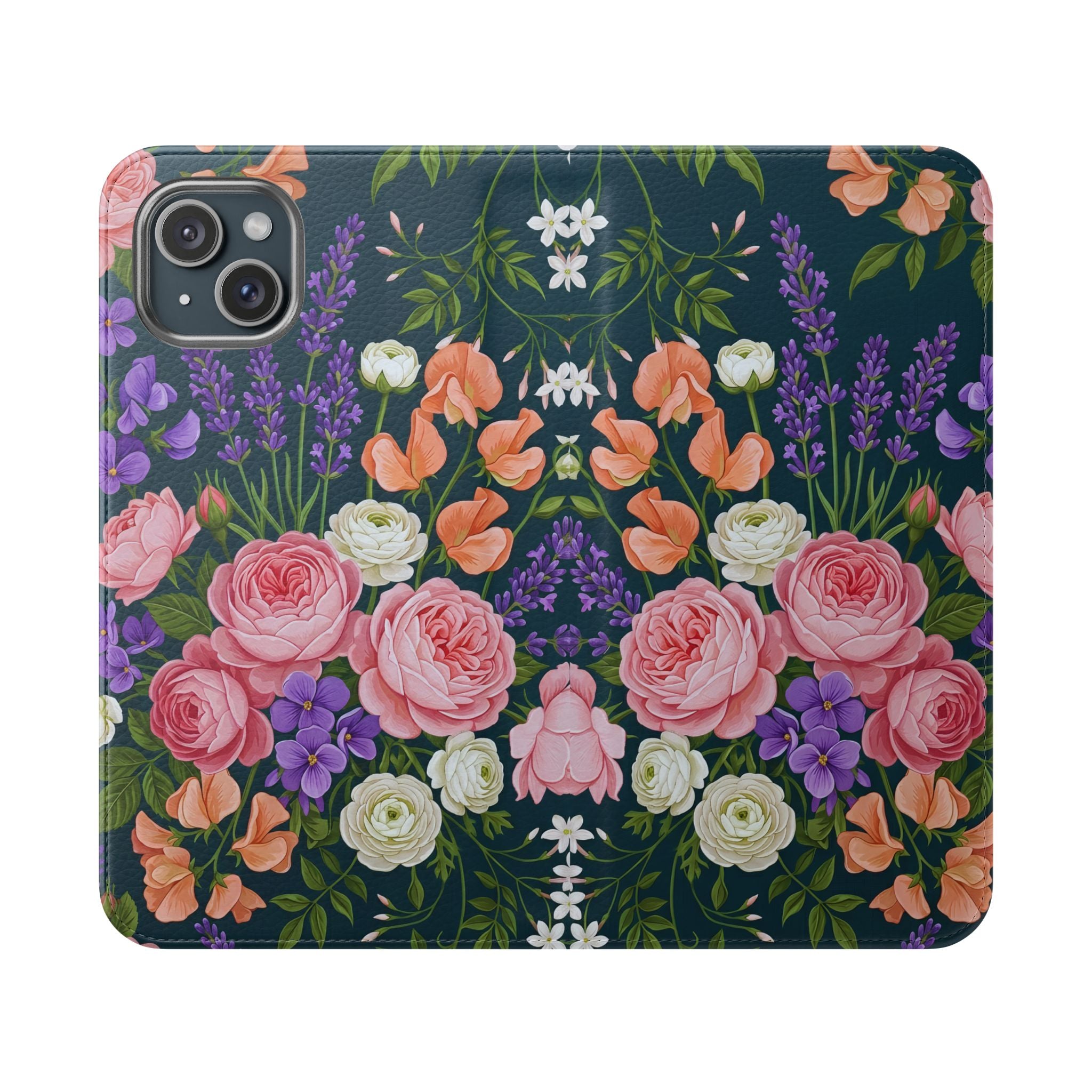 Floral Flip Phone Case -Wallet Cover with Card Slots