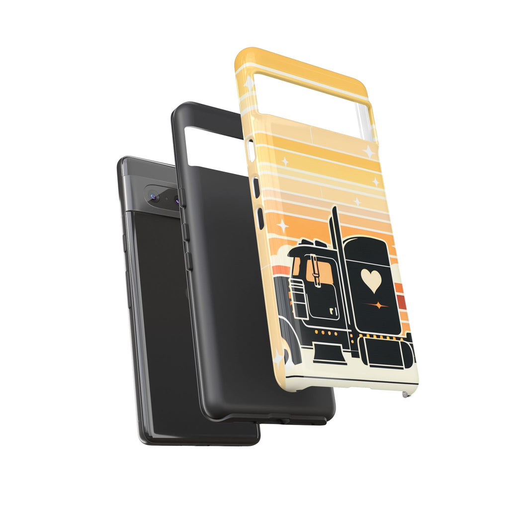 Trucker Heart Phone Case — Retro Semi Truck Protective Phone Cover