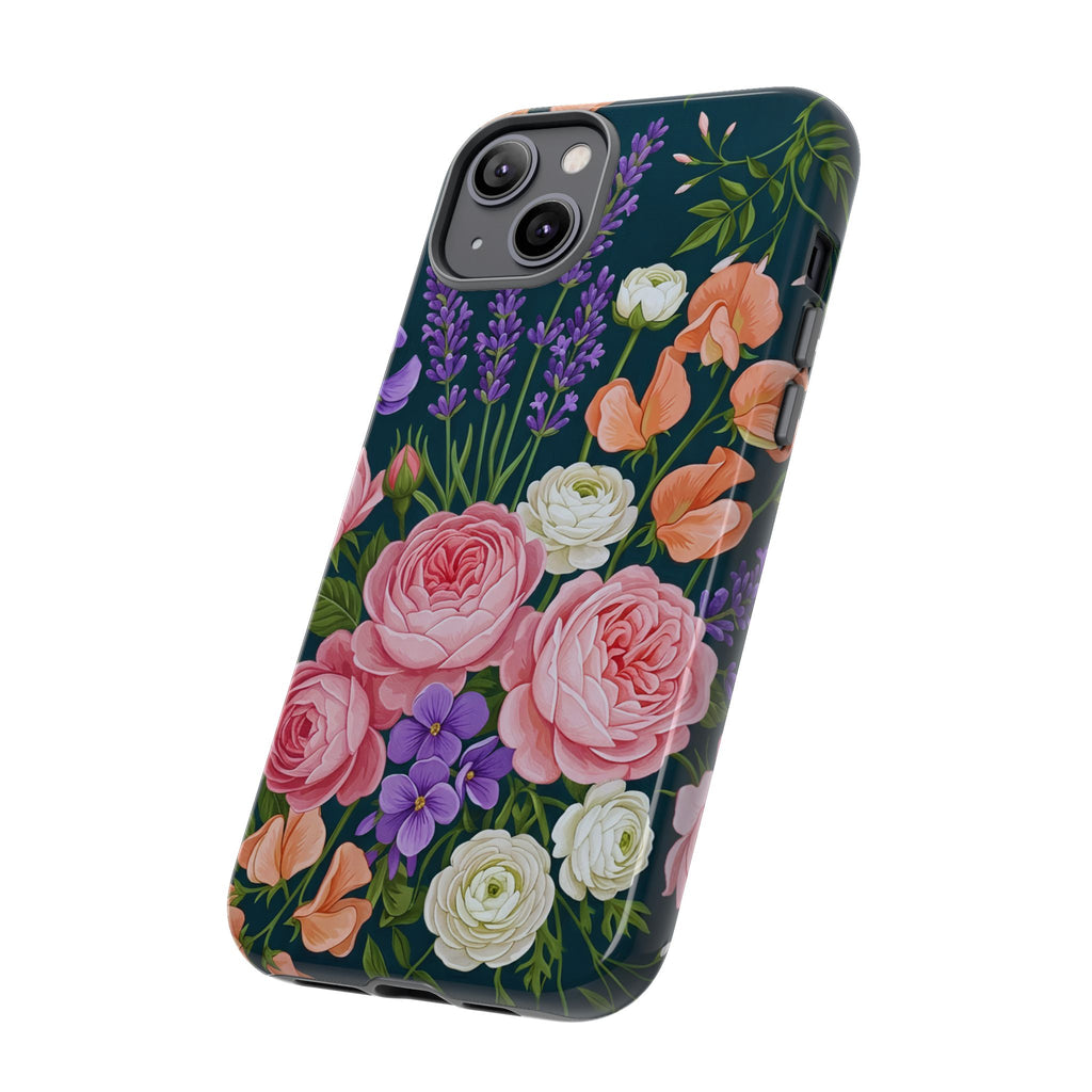 Floral Bouquet Phone Case — Vintage Roses & Lavender Protective Cover