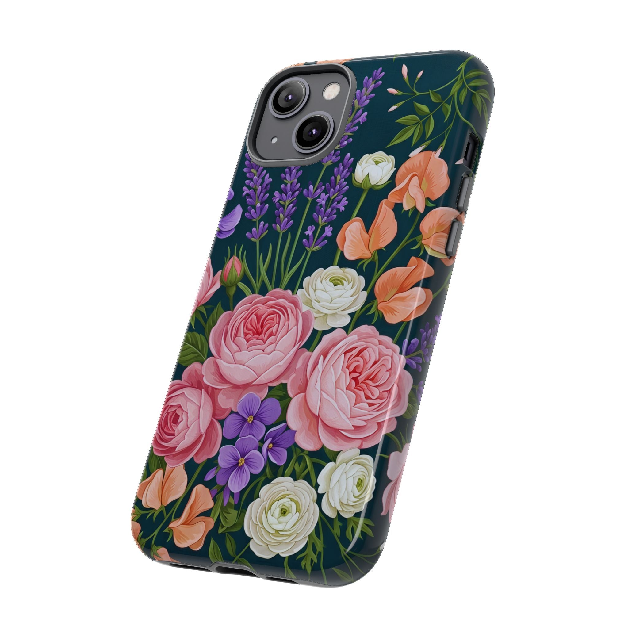 Floral Bouquet Phone Case — Vintage Roses & Lavender Protective Cover