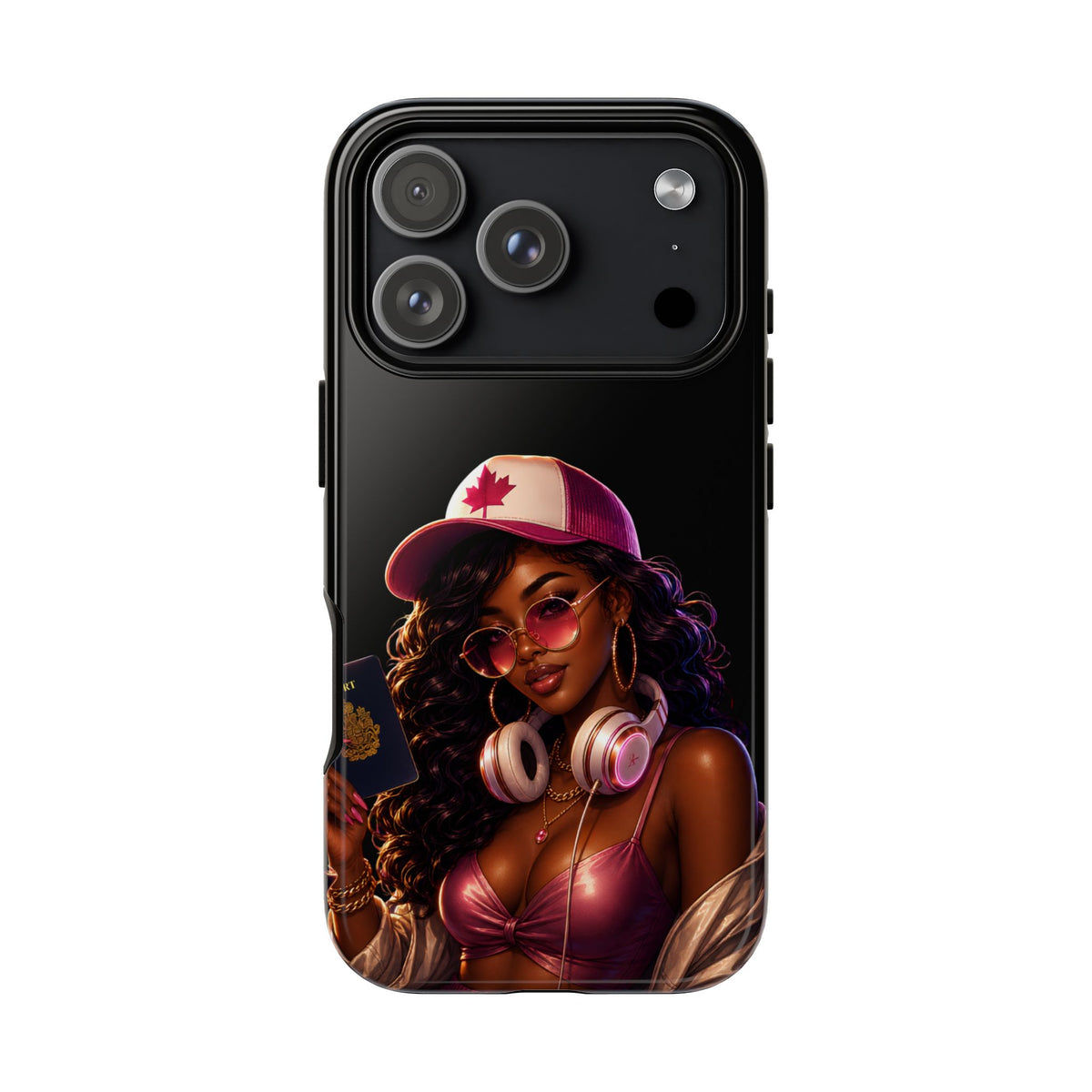 Phone Case - Cool Urban Woman with Headphones & Maple Hat