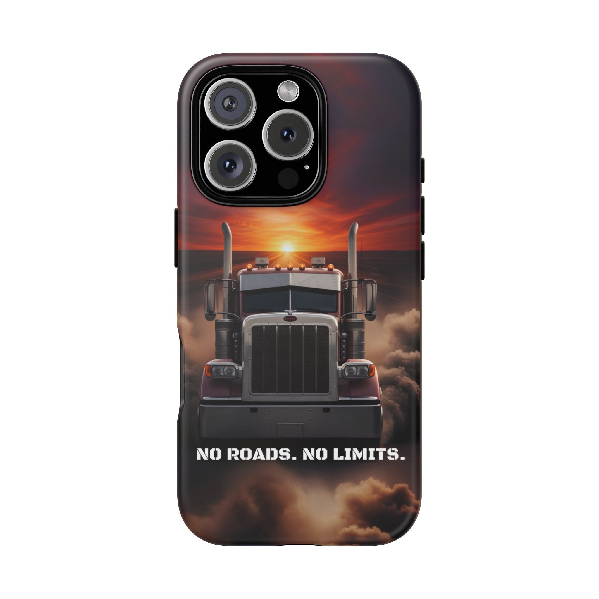 Truck Phone Case — "No Roads. No Limits." Sunset Semi Truck Protective Case