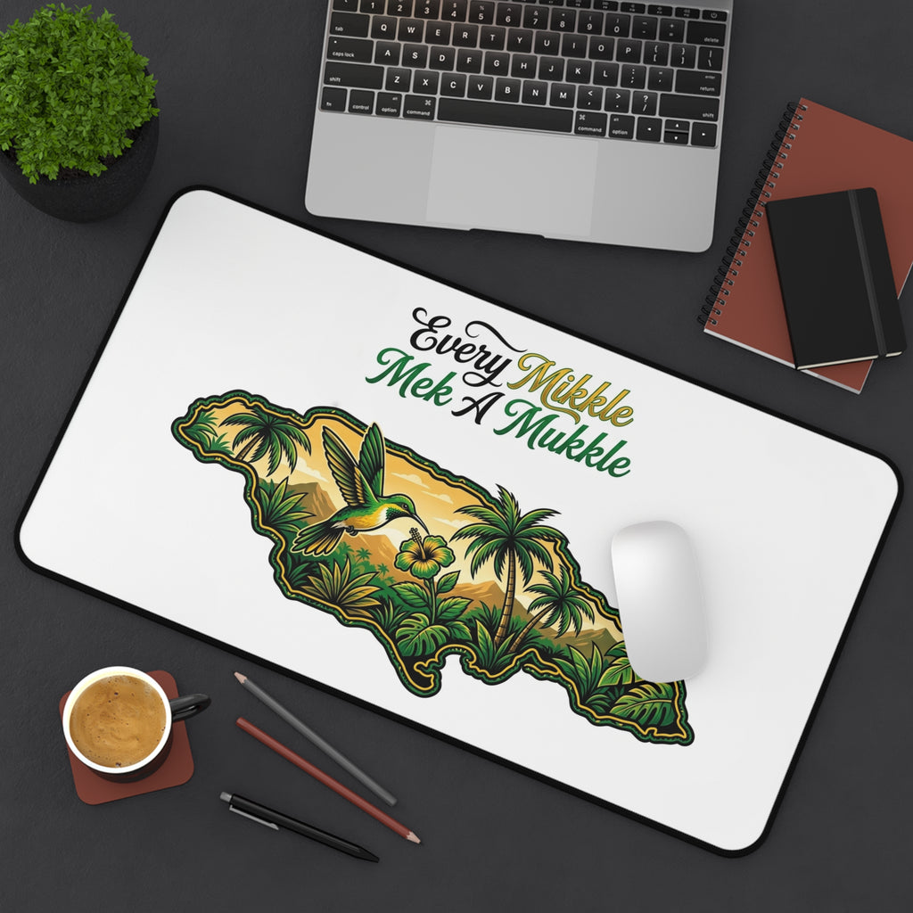 Jamaica Map Desk Mat — "Every Muckle Mek A Mukkle" Tropical Hummingbird Desk Mat