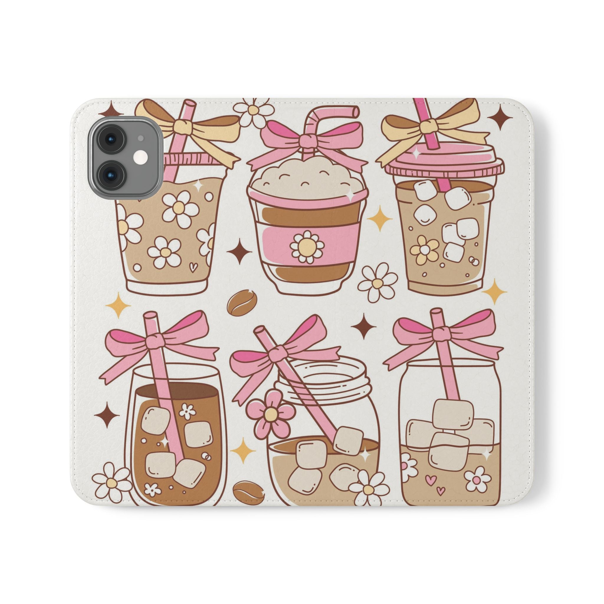 Cute Coffee & Latte Flip Phone Case – Cozy Boba & Dessert Wallet Cover