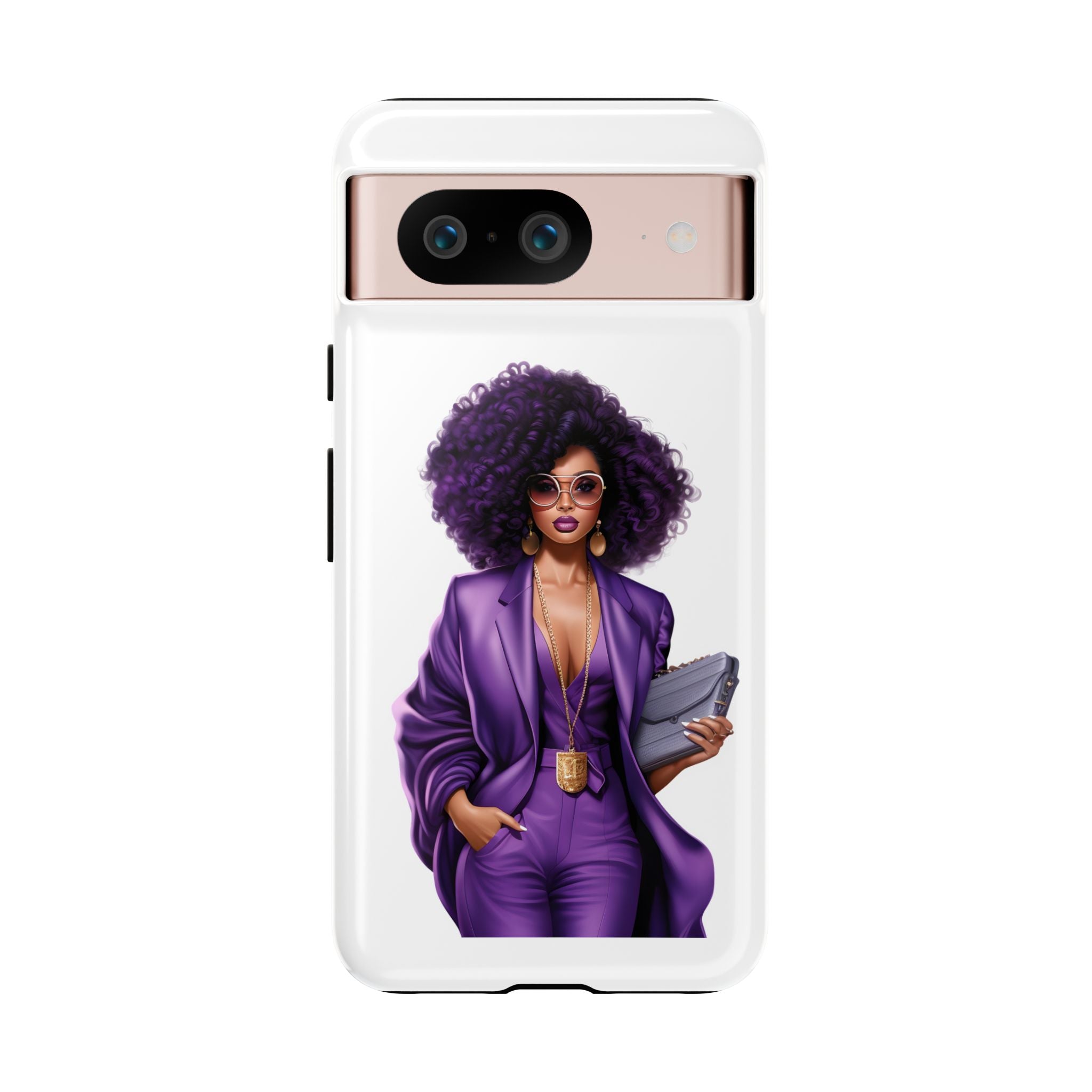 Purple Power Woman Phone Case — Afro Chic Businesswoman Protective Phone Cover