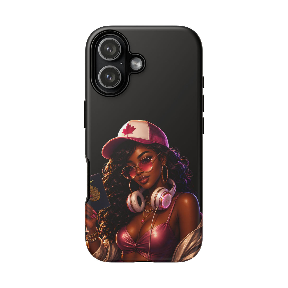 Phone Case - Cool Urban Woman with Headphones & Maple Hat