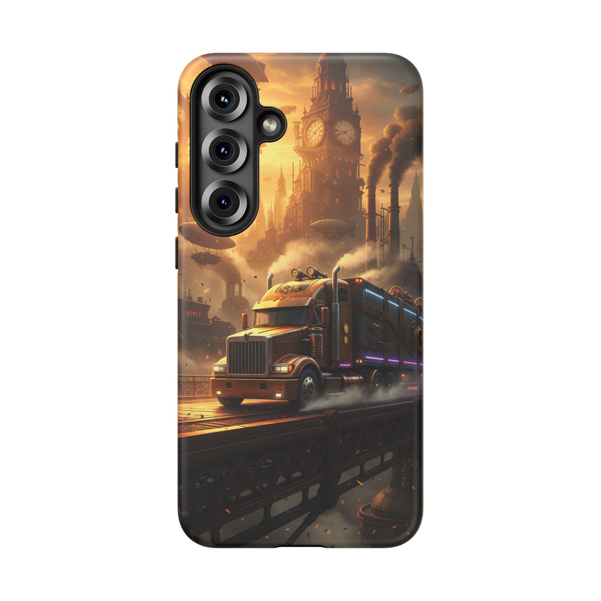 Steampunk Freightliner Phone Case — Rugged Trucking Cityscape iPhone Cover