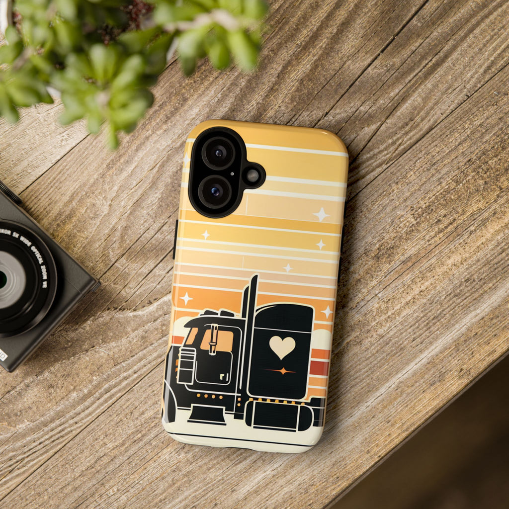 Trucker Heart Phone Case — Retro Semi Truck Protective Phone Cover