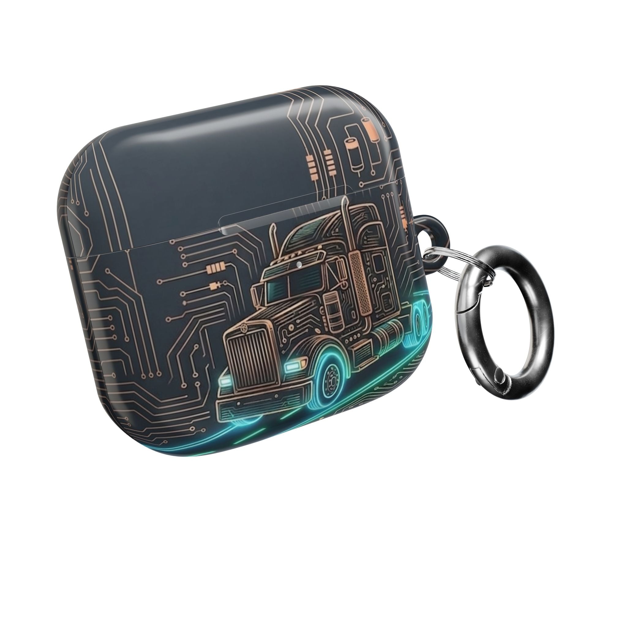Trucker Tech AirPods Case — Neon Semi Truck Circuit Design