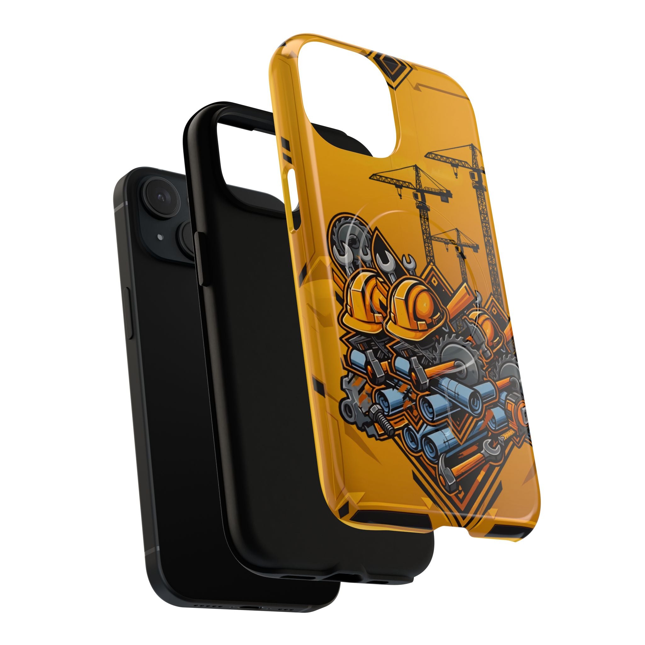Construction Gear Tough Magnetic Phone Case — Worker Helmet & Tools Design