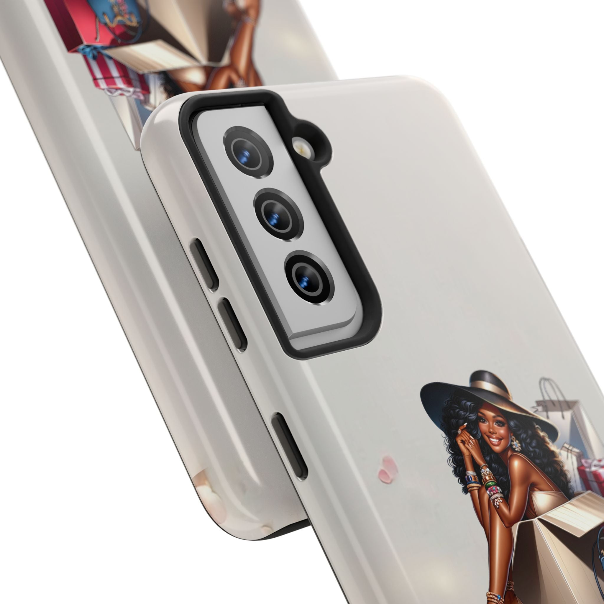 Chic Shopper Tough Phone Case — Stylish Black Woman with Shopping Bags