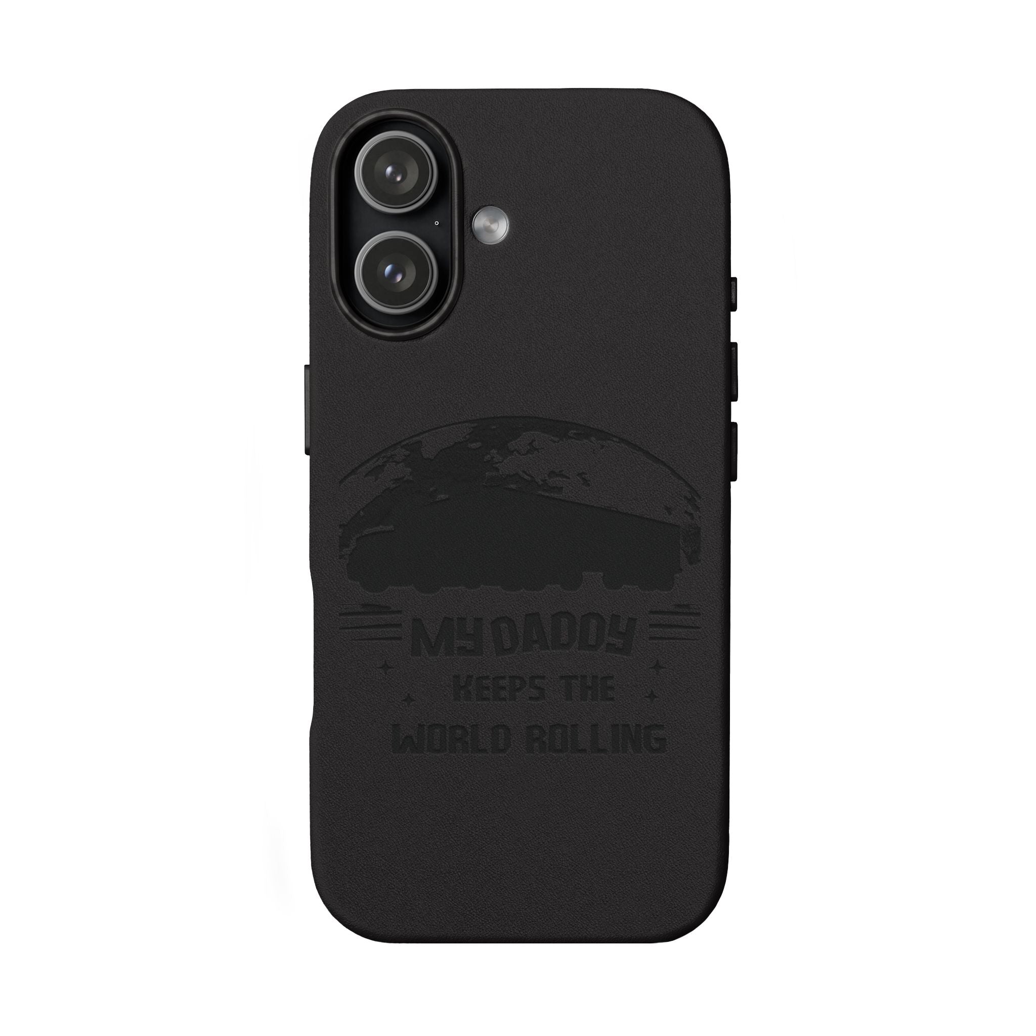 Engraved PU Leather Phone Case — 'Mhdaddy Keeps the World Rolling' Vintage Van Design