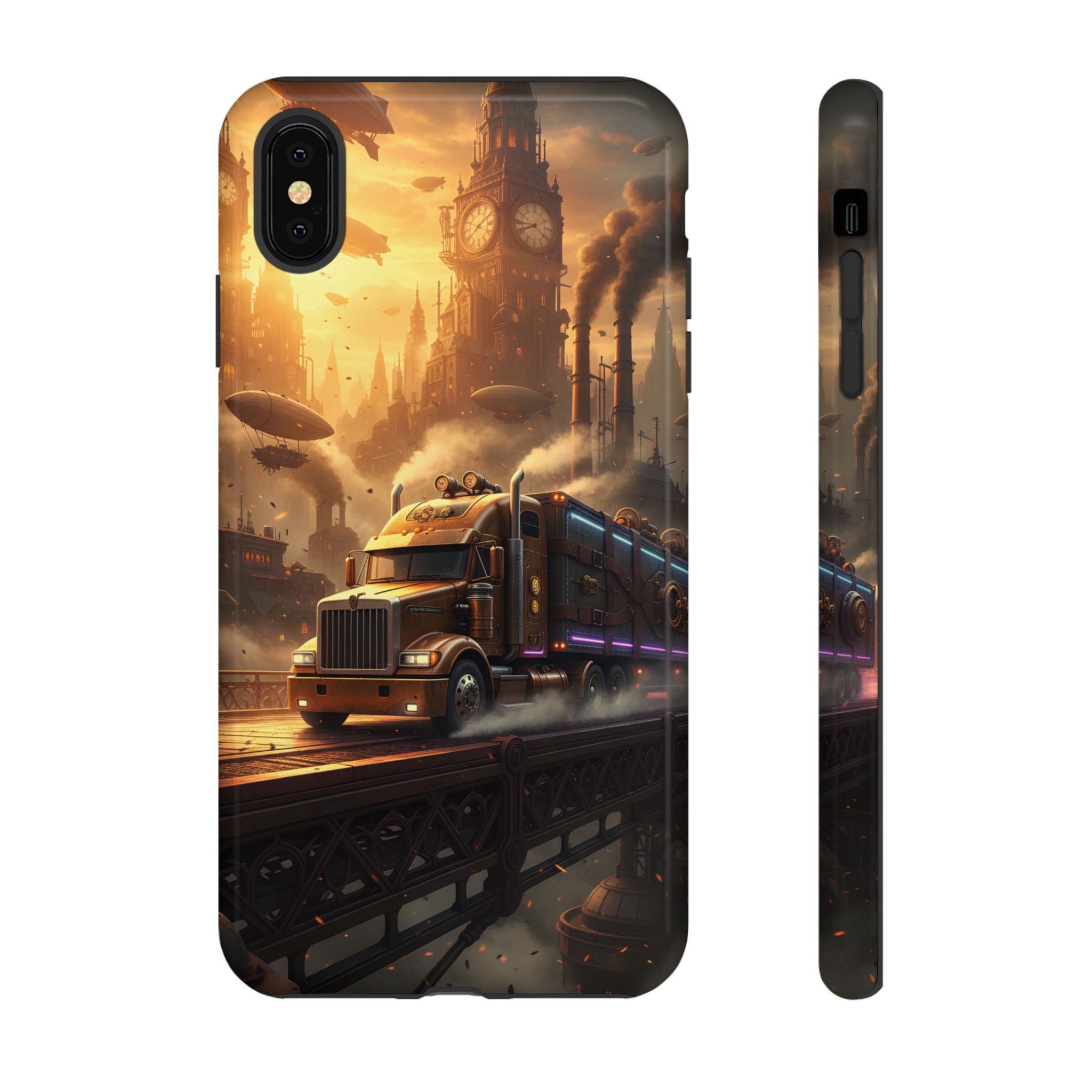 Steampunk Freightliner Phone Case — Rugged Trucking Cityscape iPhone Cover