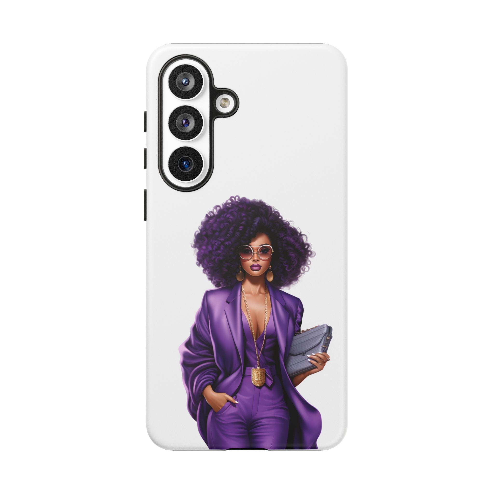 Purple Power Woman Phone Case — Afro Chic Businesswoman Protective Phone Cover