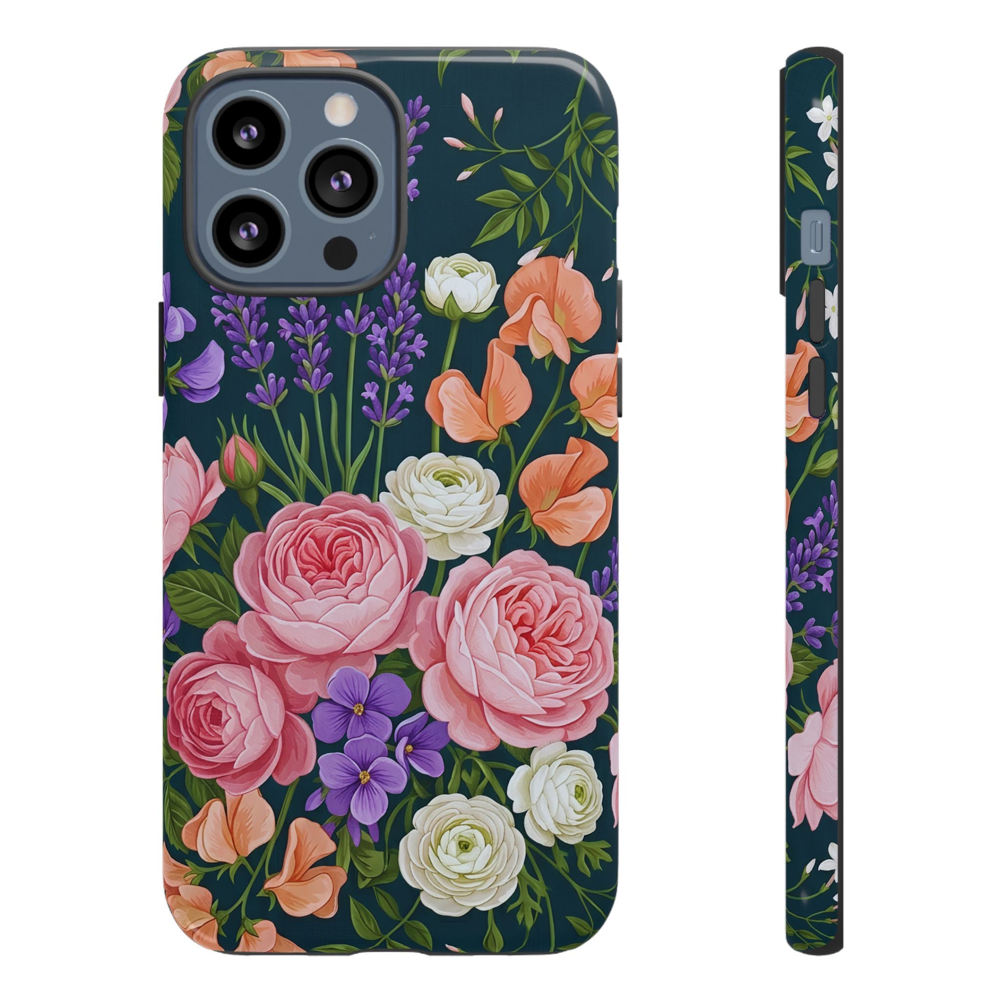 Floral Bouquet Phone Case — Vintage Roses & Lavender Protective Cover