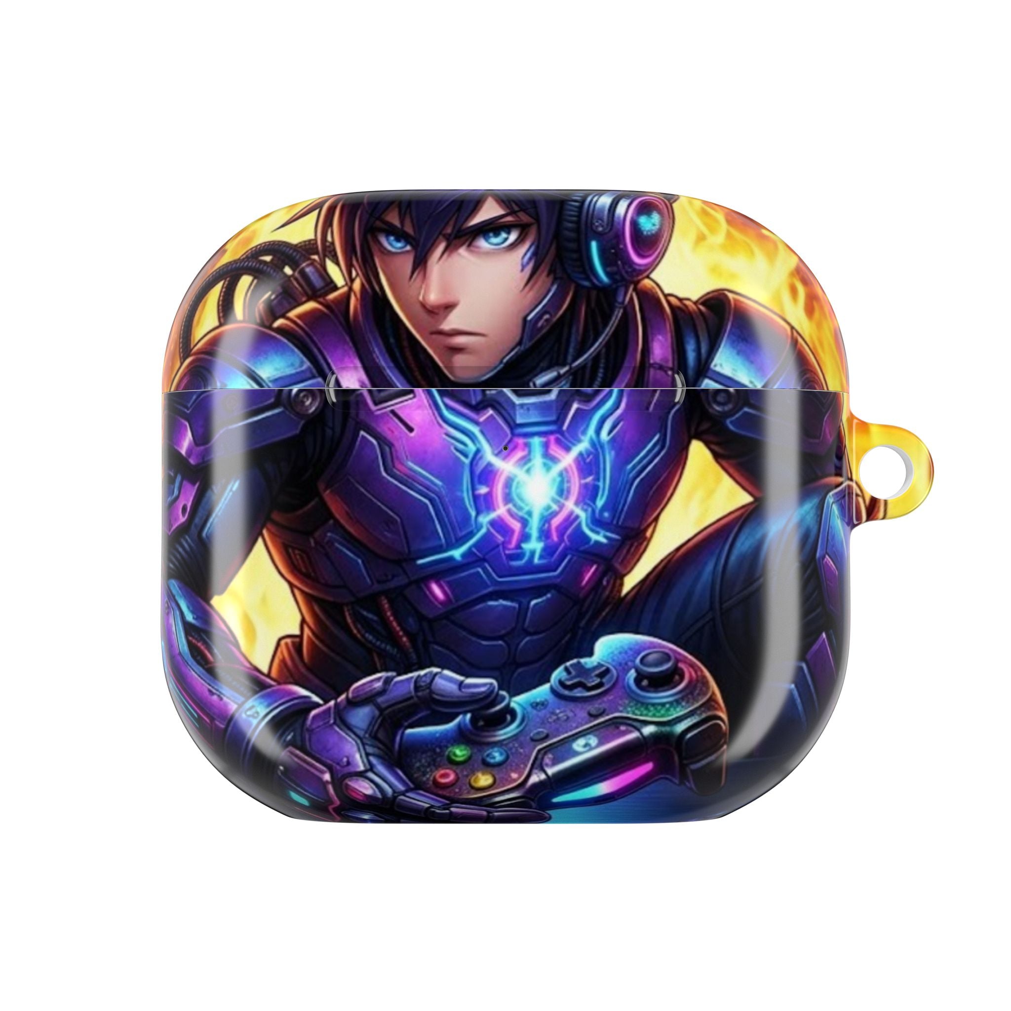 Gamer Anime AirPod Case — Neon Cyber Warrior Design