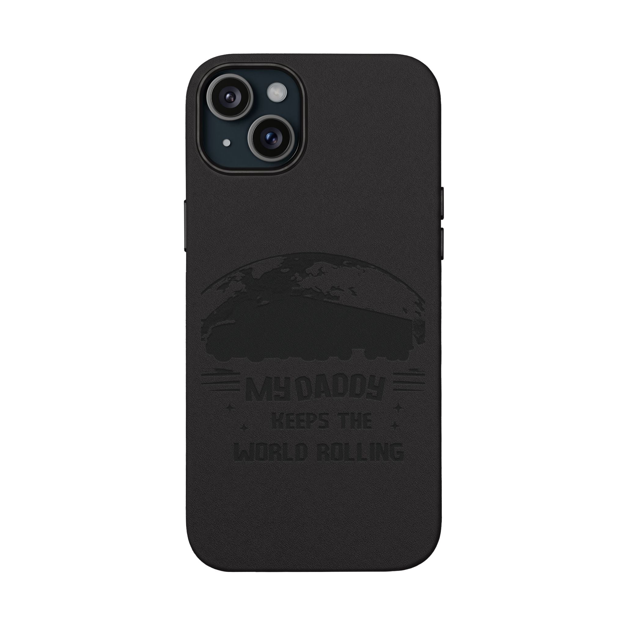 Engraved PU Leather Phone Case — 'Mhdaddy Keeps the World Rolling' Vintage Van Design