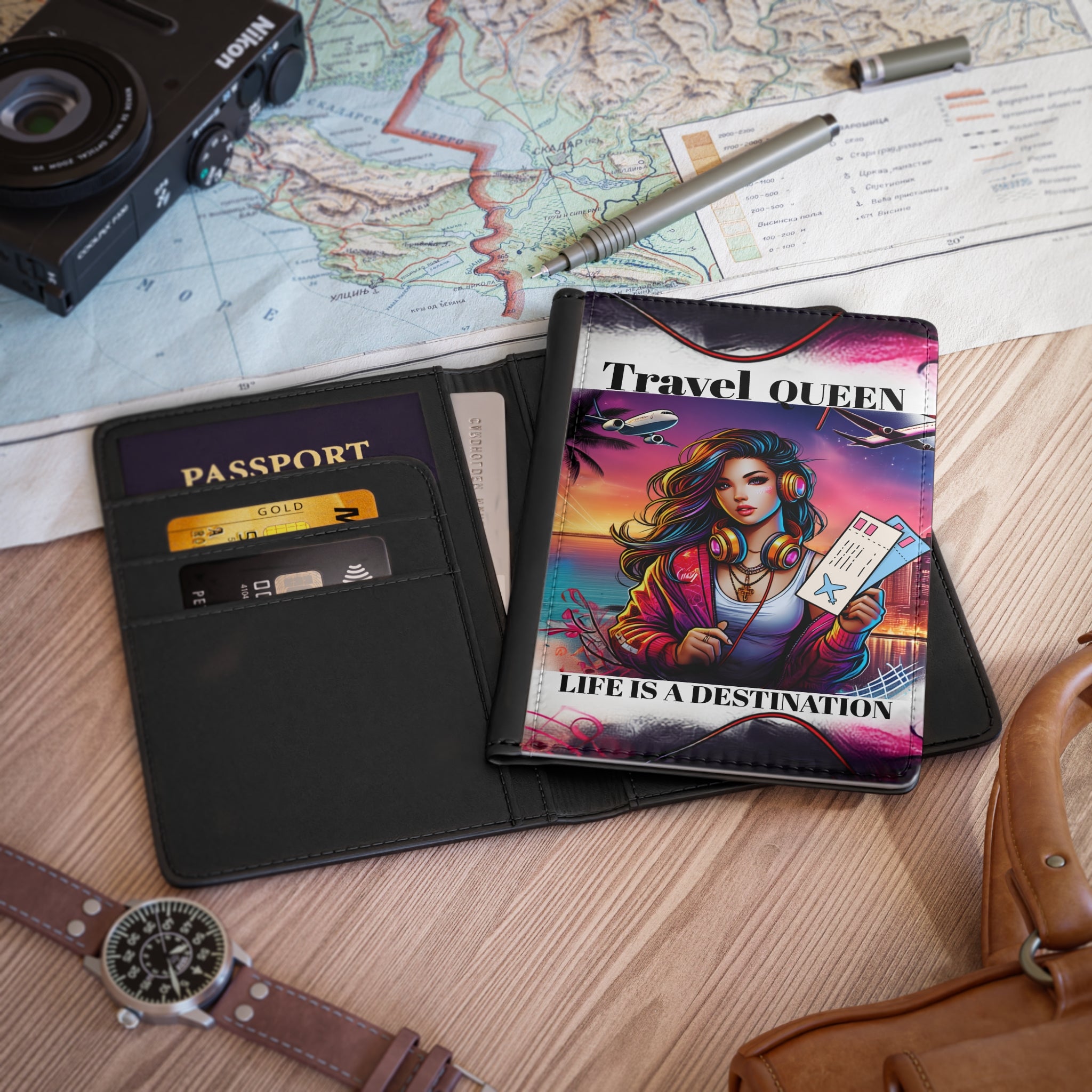Travel Queen Passport Cover — 'Life Is A Destination' Travel Wallet for Women