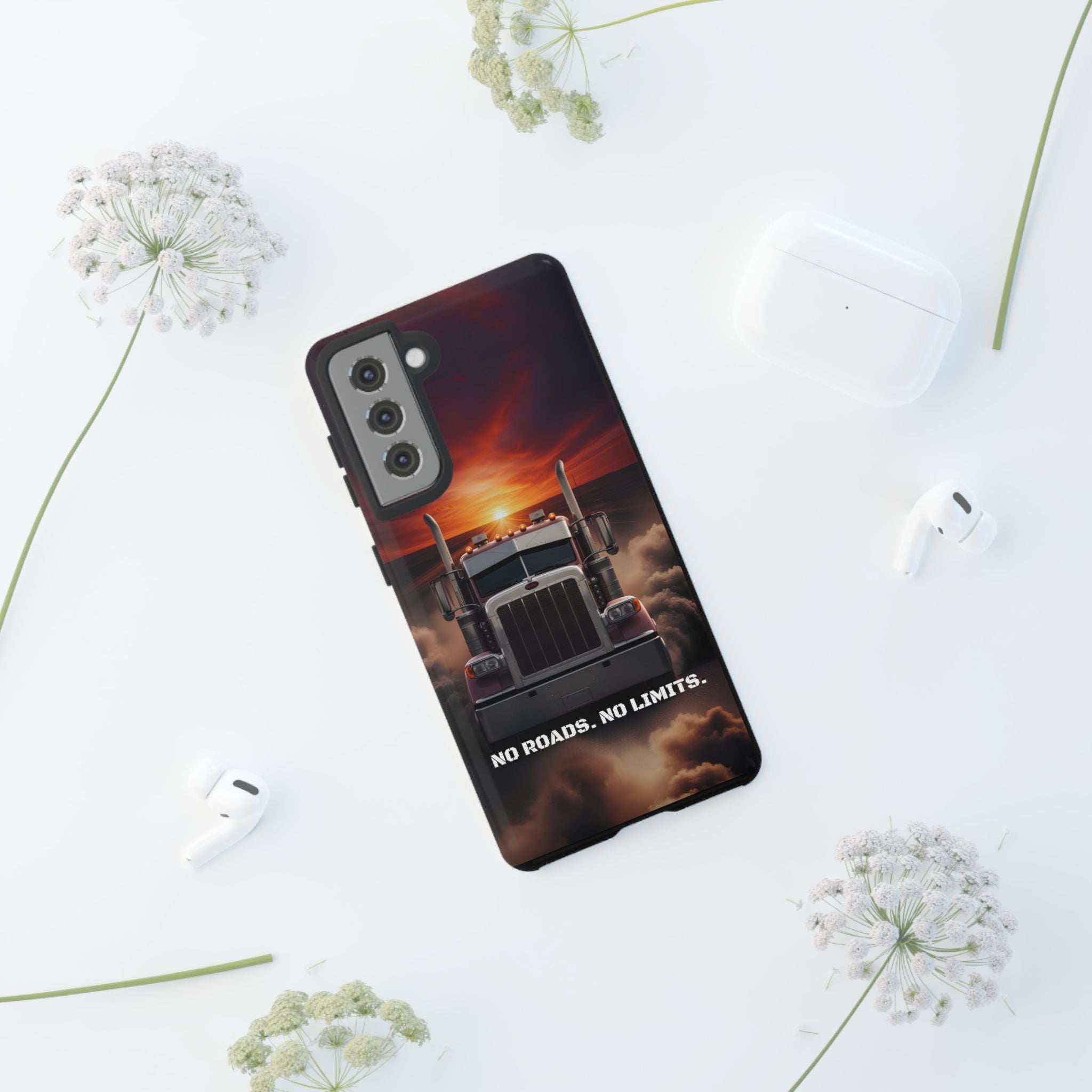 Truck Phone Case — "No Roads. No Limits." Sunset Semi Truck Protective Case