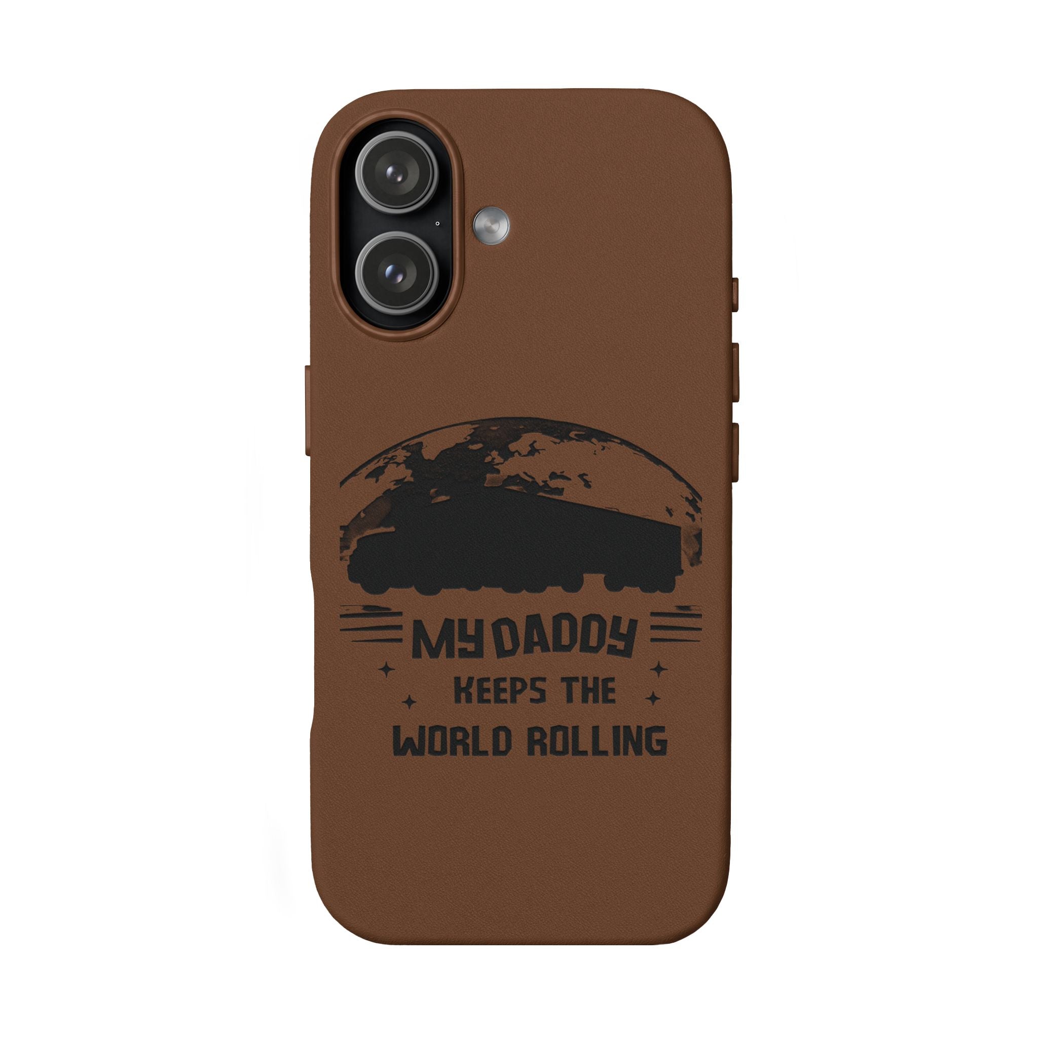 Engraved PU Leather Phone Case — 'Mhdaddy Keeps the World Rolling' Vintage Van Design