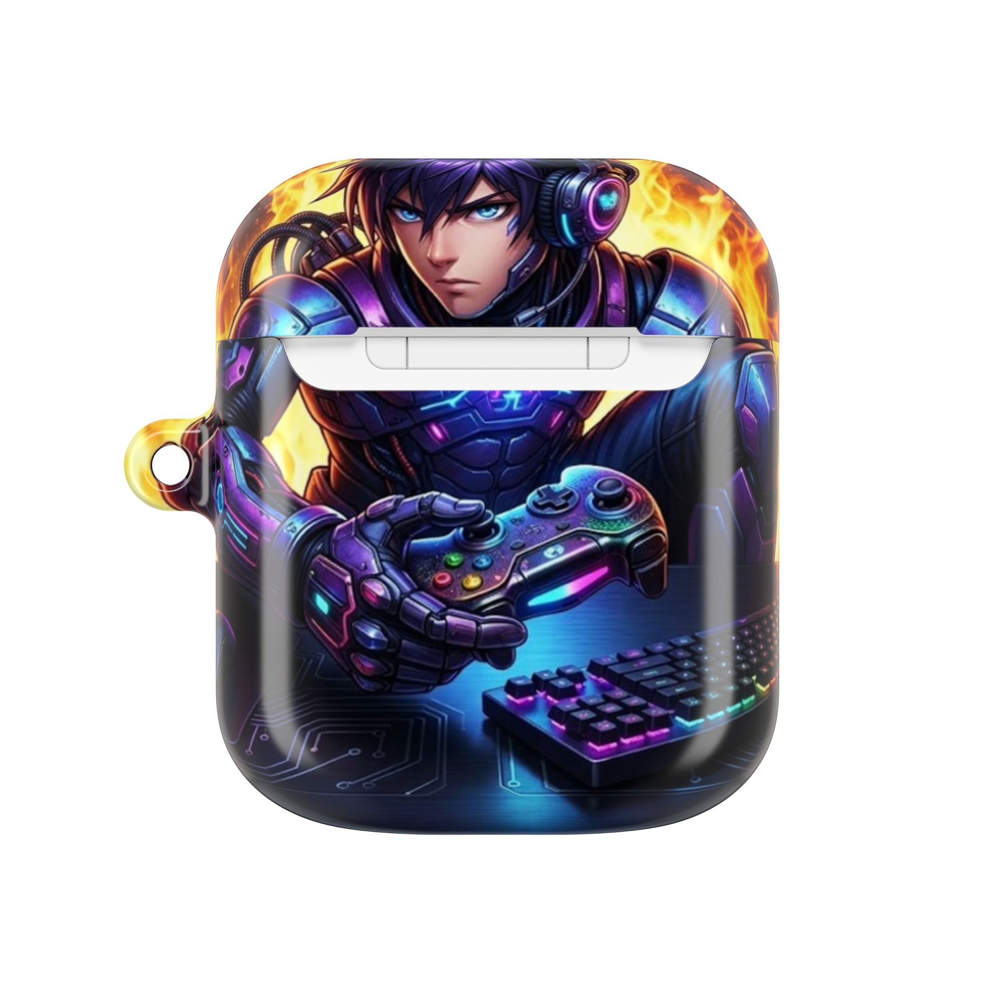 Gamer Anime AirPod Case — Neon Cyber Warrior Design