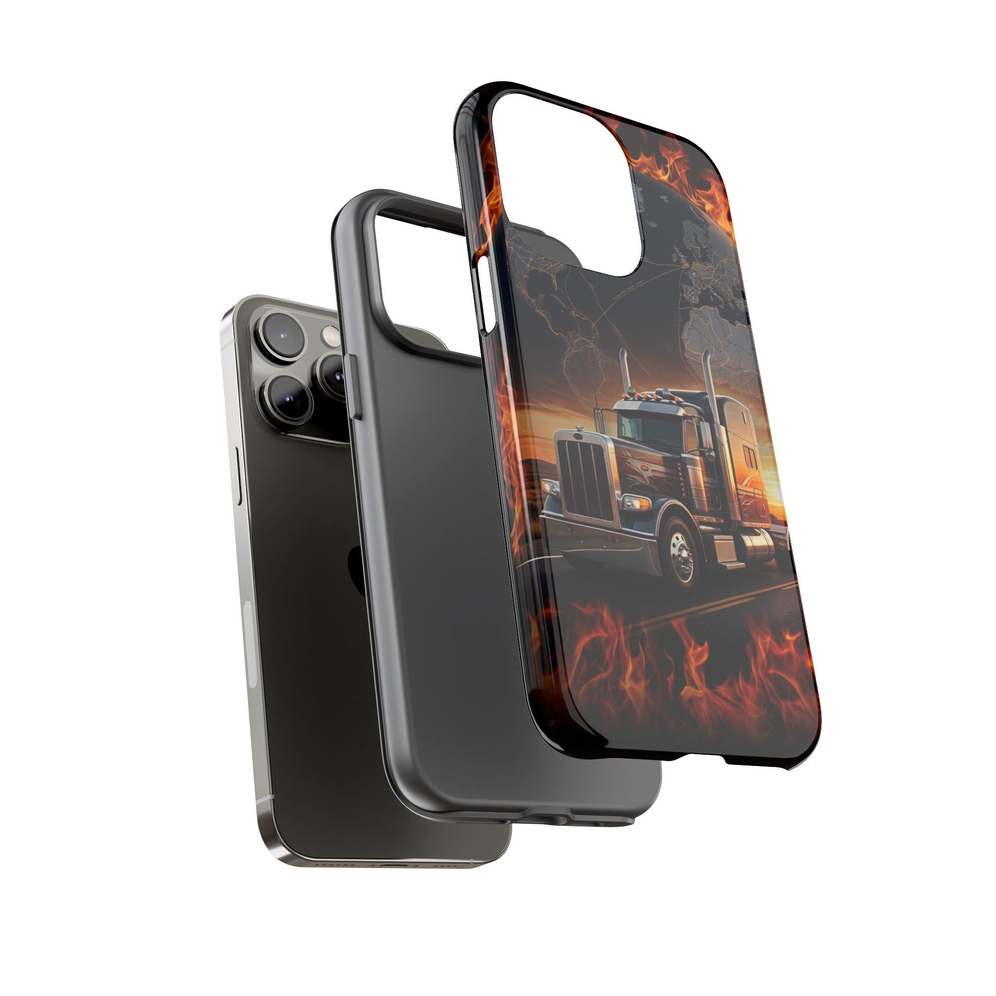 Truck Flames Phone Case — Bold Semi-Truck Globe Design