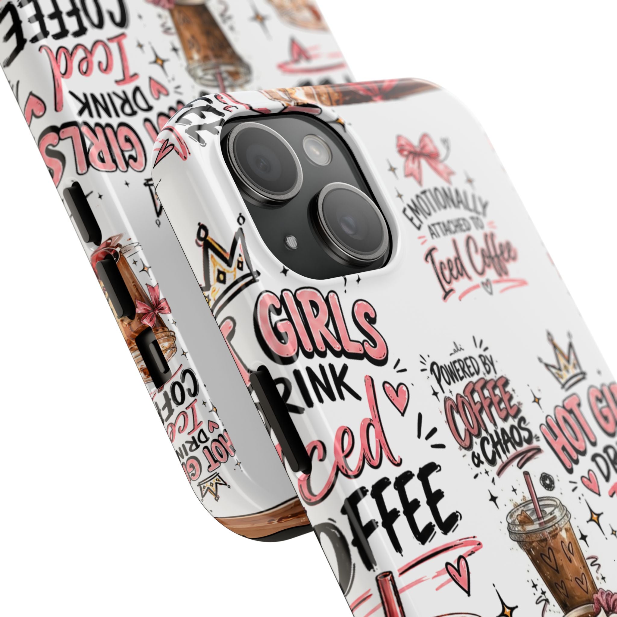 Iced Coffee Pattern Phone Case – "Powered by Coffee & Chaos" Tough Protective Case