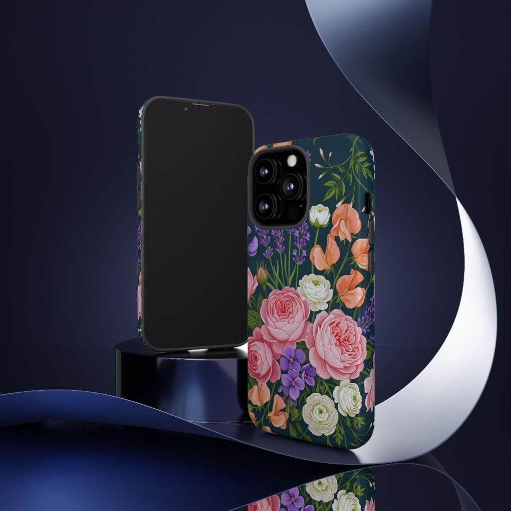 Floral Bouquet Phone Case — Vintage Roses & Lavender Protective Cover
