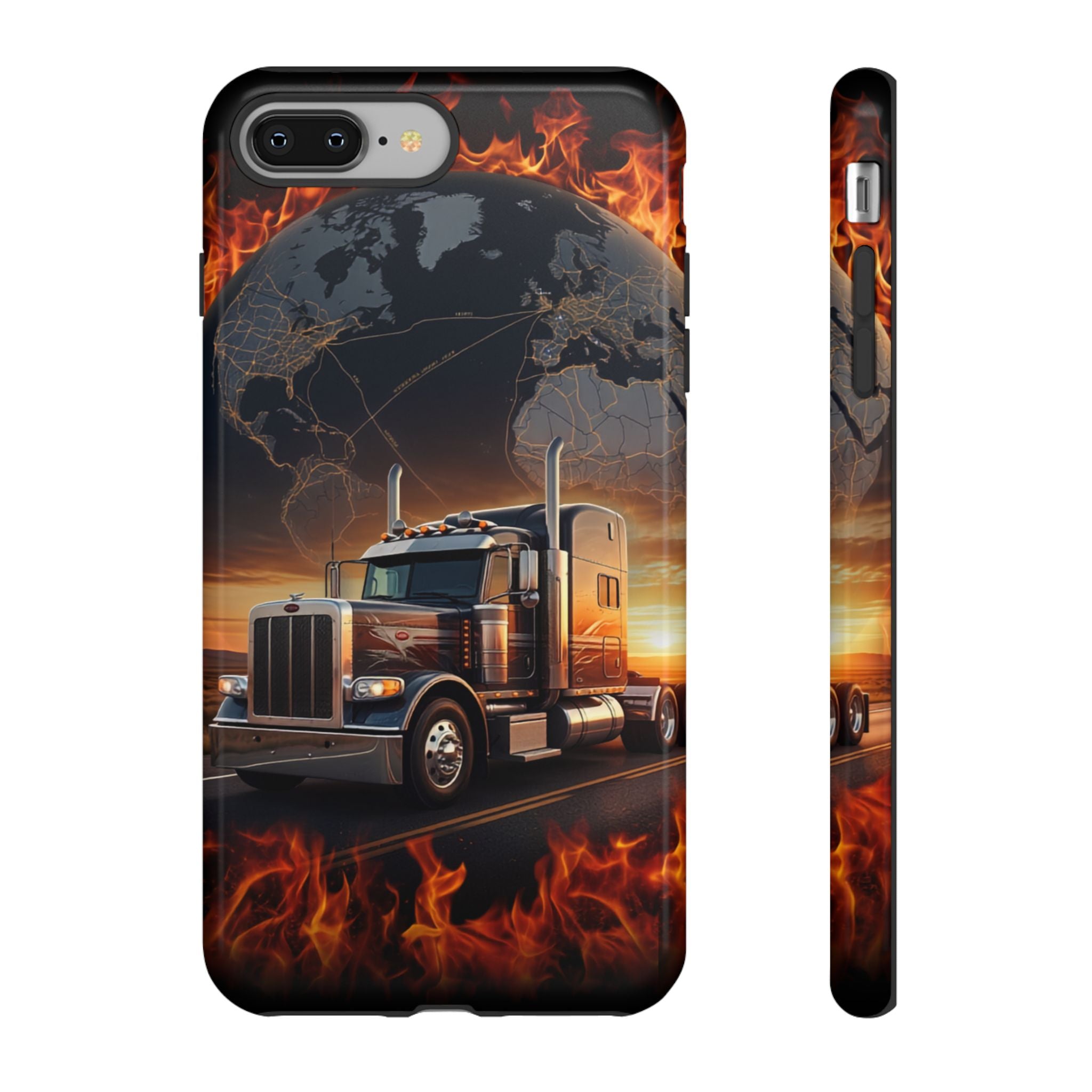 Truck Flames Phone Case — Bold Semi-Truck Globe Design
