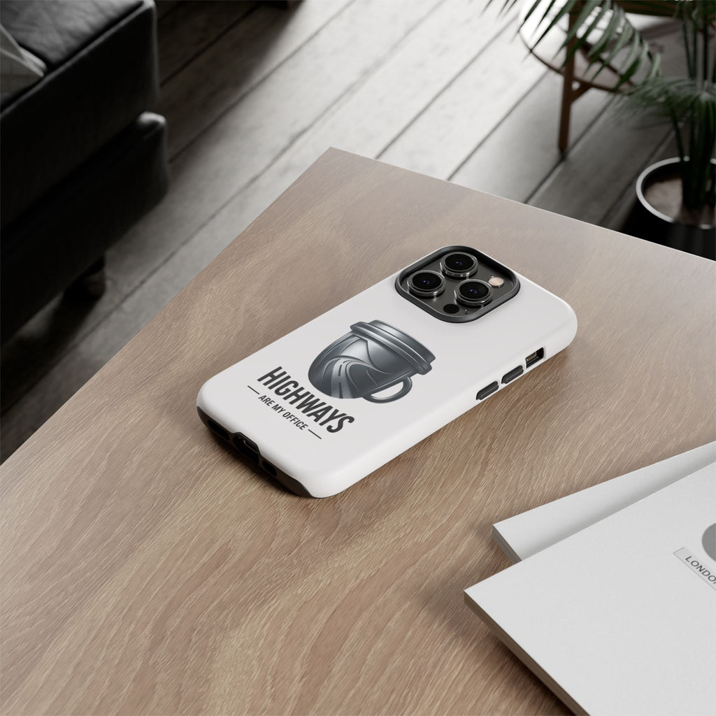 Hard Shell Phone Case — “Highways Are My Office” Travel Coffee Design