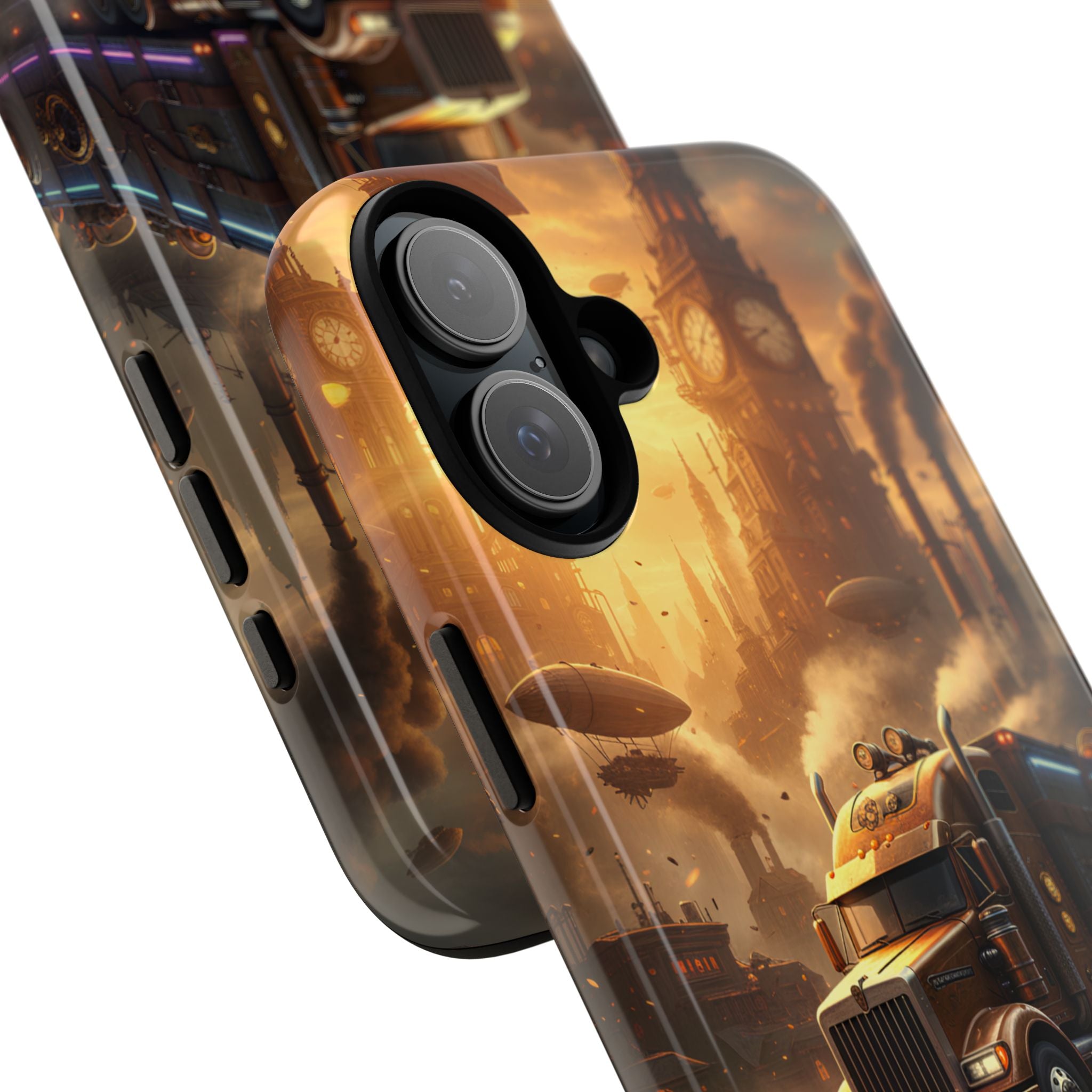 Steampunk Freightliner Phone Case — Rugged Trucking Cityscape iPhone Cover
