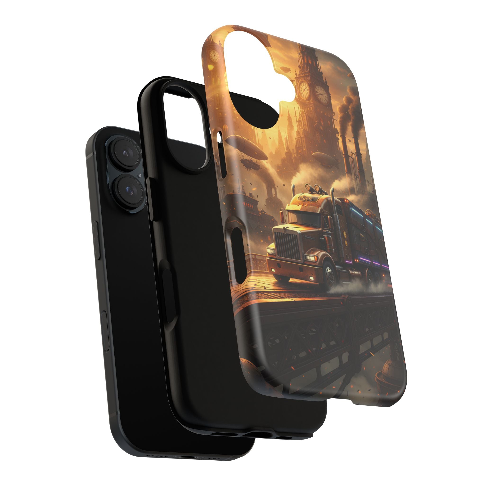 Steampunk Freightliner Phone Case — Rugged Trucking Cityscape iPhone Cover
