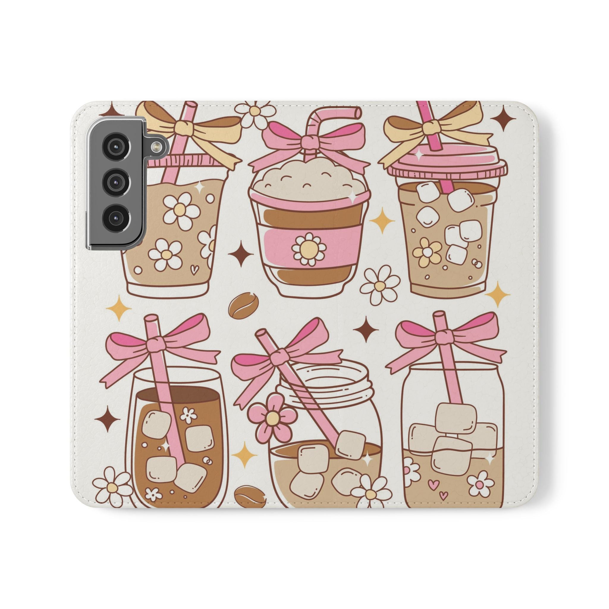 Cute Coffee & Latte Flip Phone Case – Cozy Boba & Dessert Wallet Cover