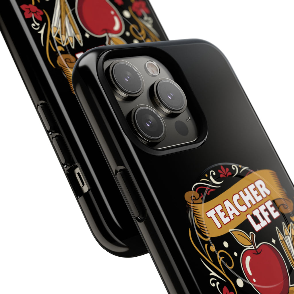 Teacher Life Phone Case - Tough Magnetic Protective Cover with Apple & Books Design