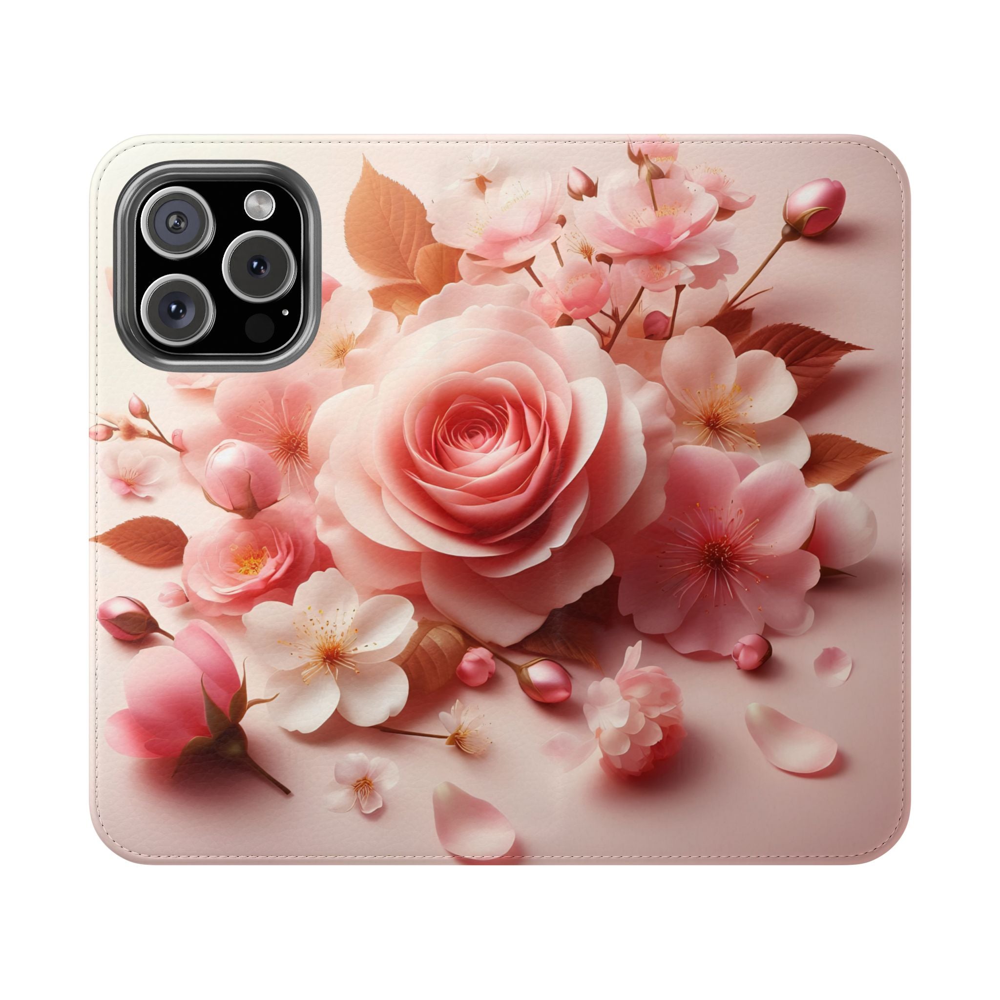 Floral Rose Flip Case — Pink Blossom Wallet Phone Cover