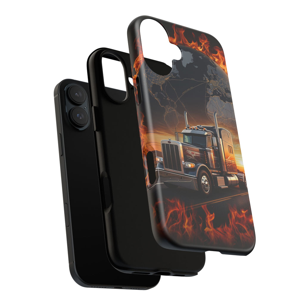 Truck Flames Phone Case — Bold Semi-Truck Globe Design