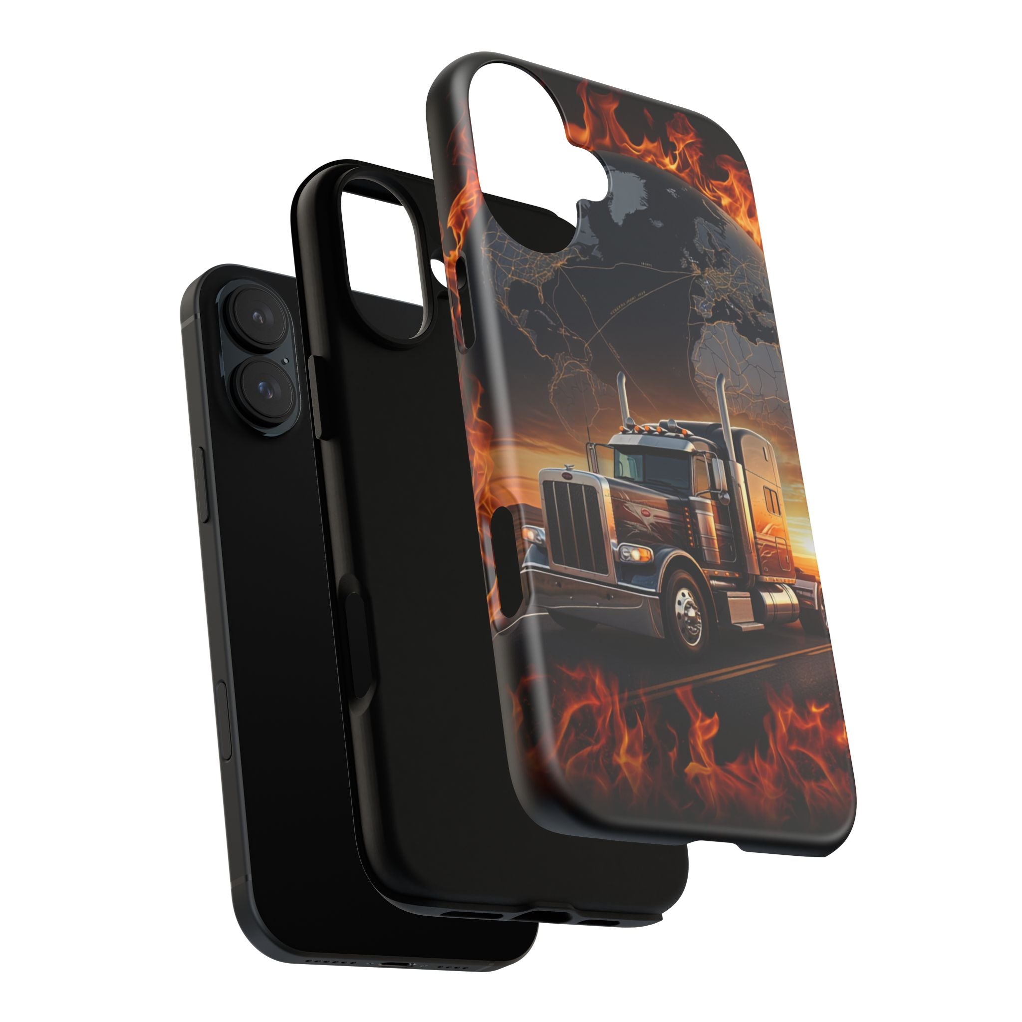 Truck Flames Phone Case — Bold Semi-Truck Globe Design