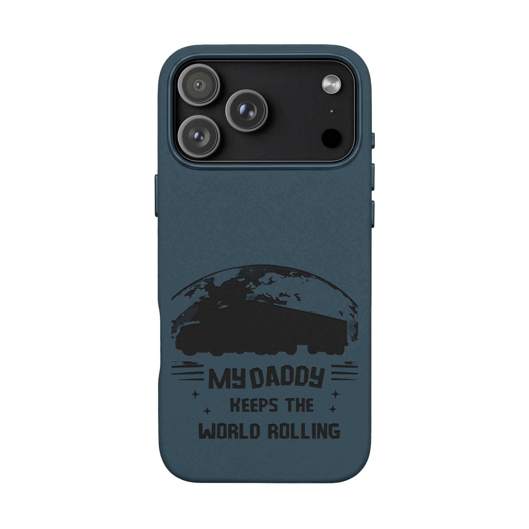 Engraved PU Leather Phone Case — 'Mhdaddy Keeps the World Rolling' Vintage Van Design