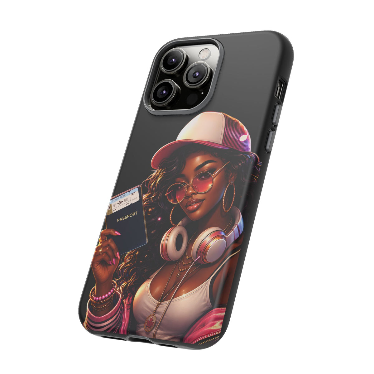 Tough Case – Stylized Urban Girl Phone Case with Headphones & Passport