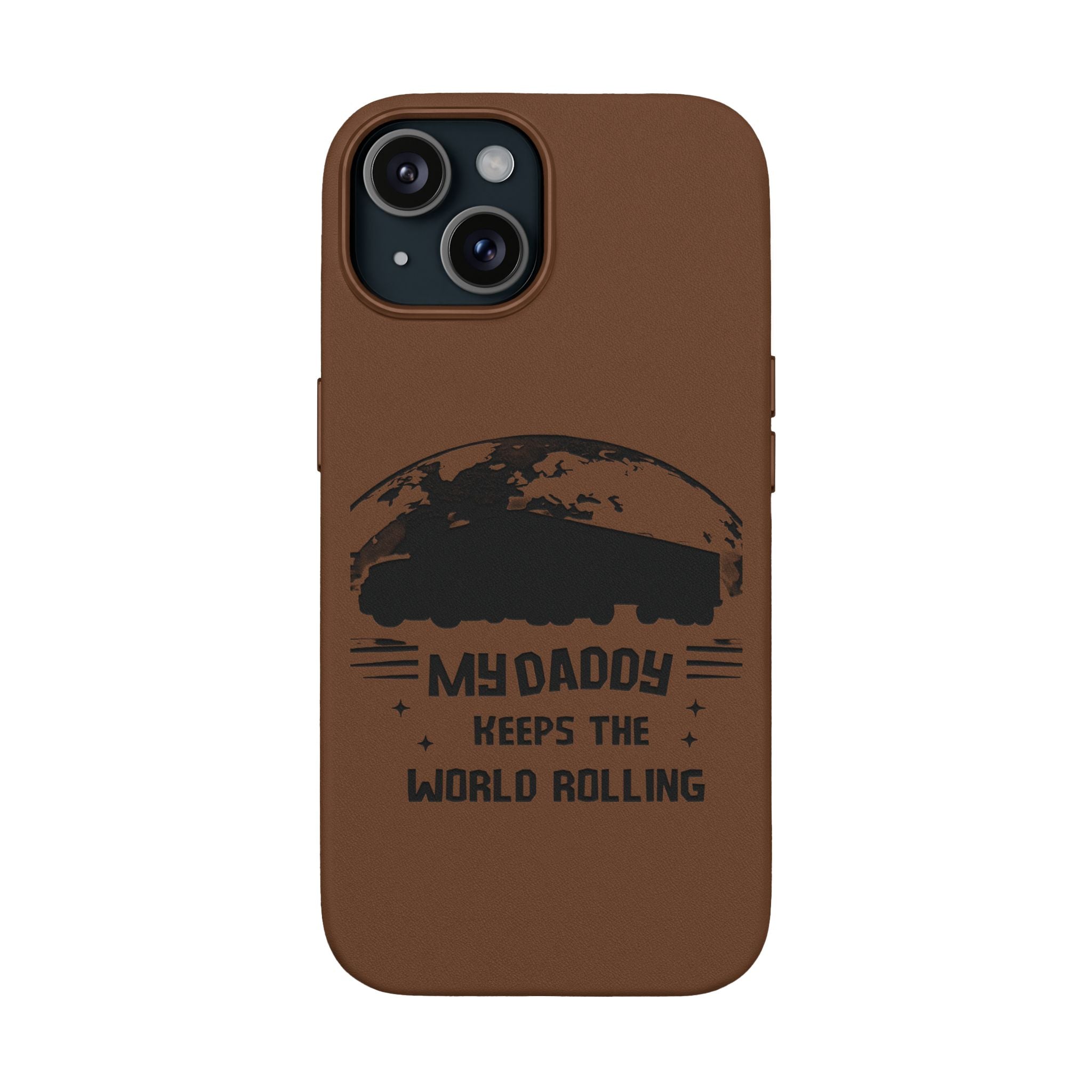 Engraved PU Leather Phone Case — 'Mhdaddy Keeps the World Rolling' Vintage Van Design