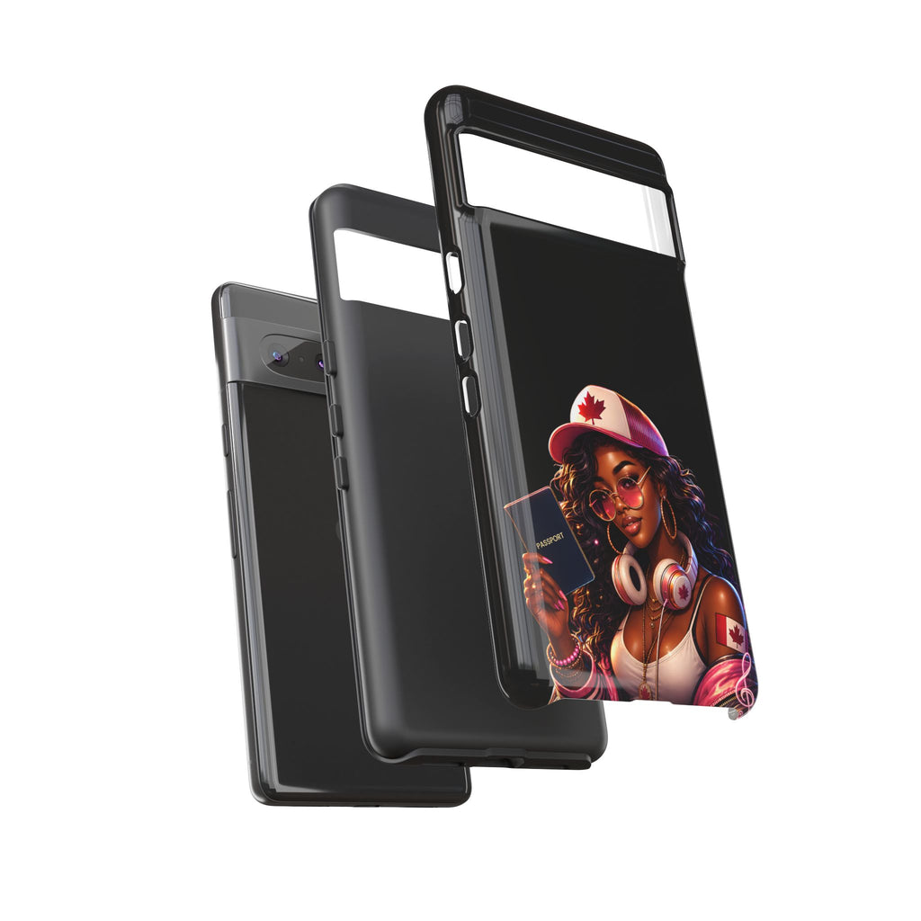 Canadian Vibes Phone Case — Afrobeat Girl with Headphones & Passport Design